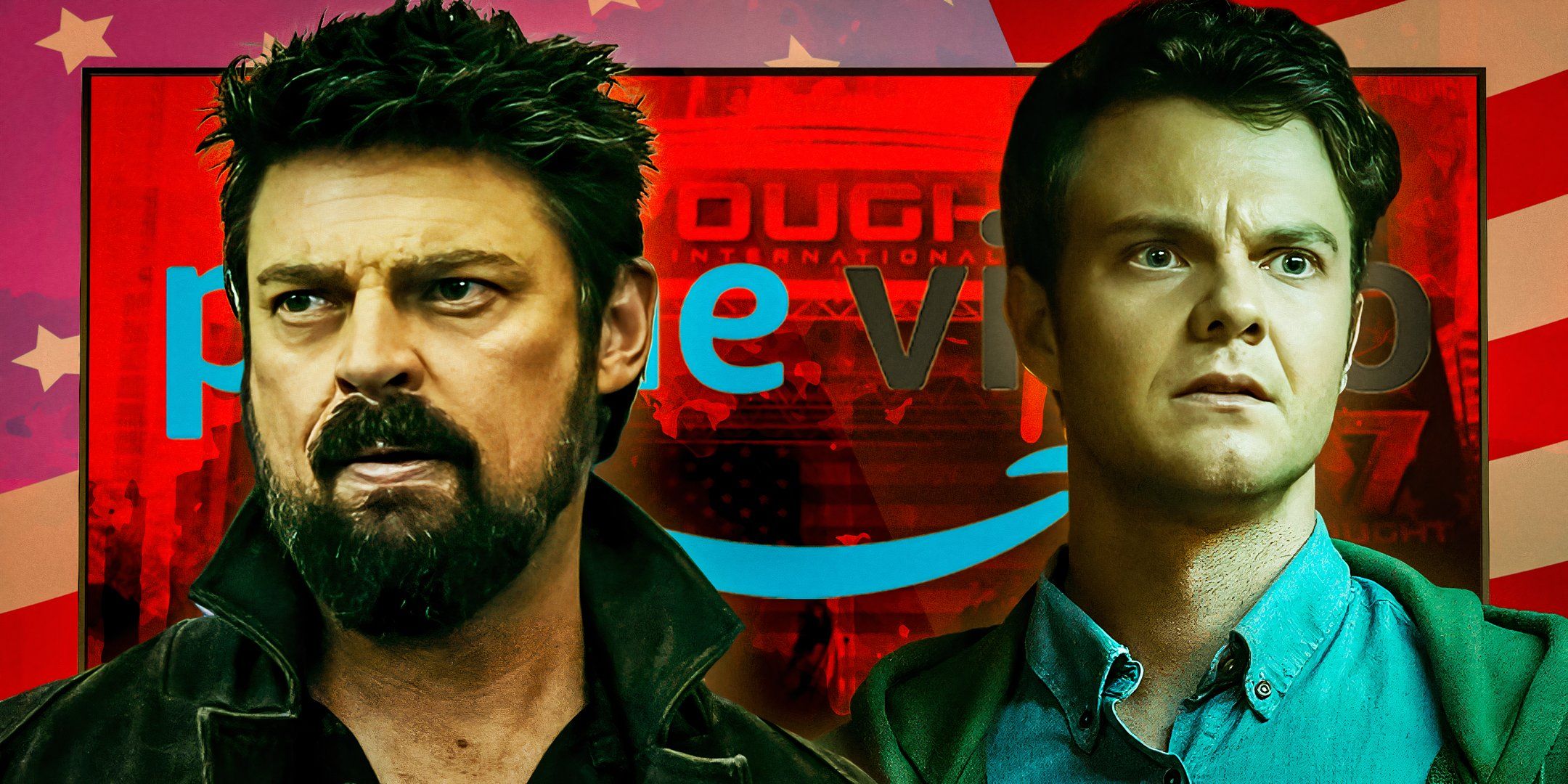 KArl Urban scowling as Billy and Jack Quaid looking shocked as Hughie in The Boys (2019)