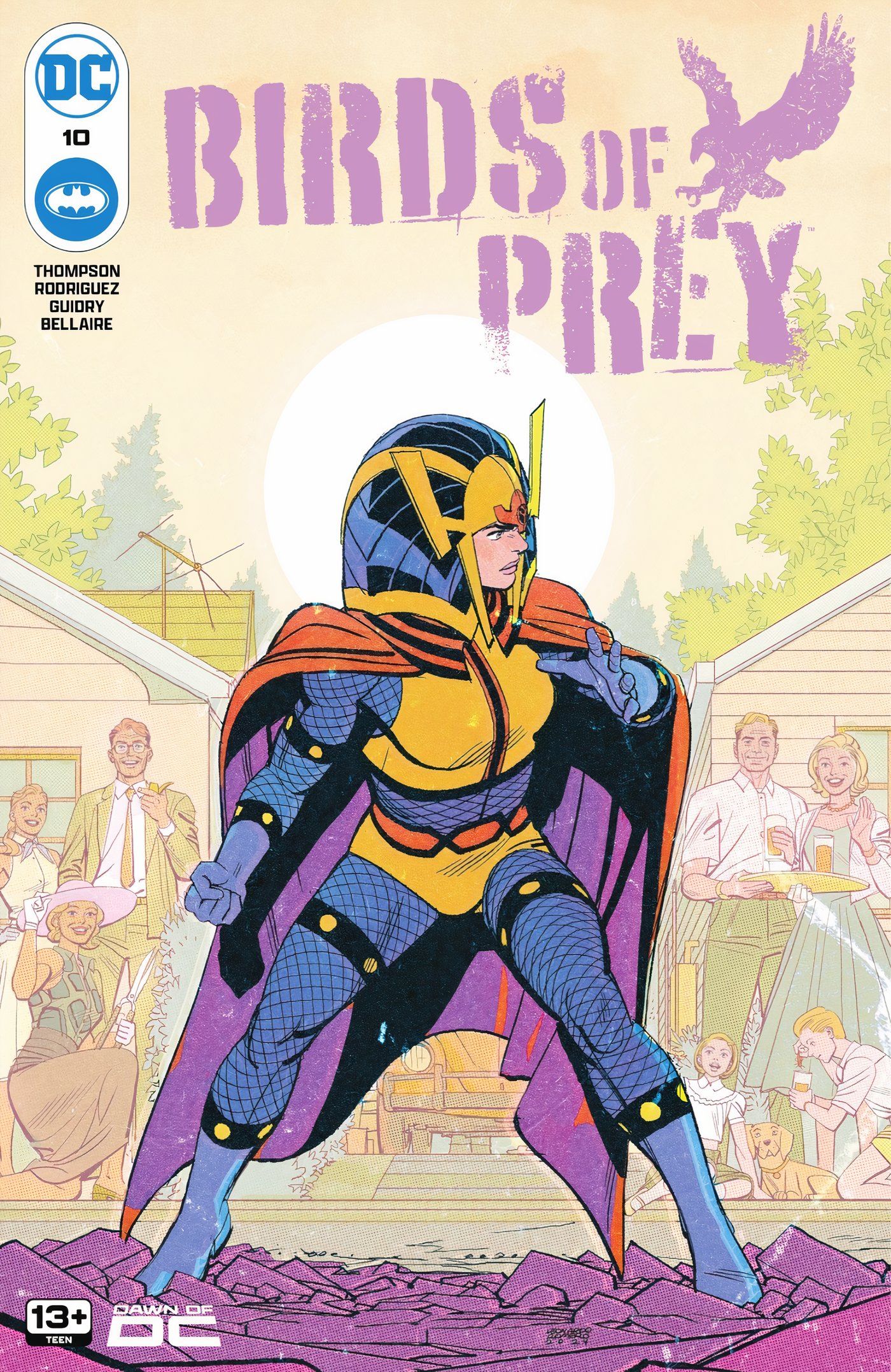 Birds of Prey 10 Main Cover: Big Barda acts confused in a suburban setting.