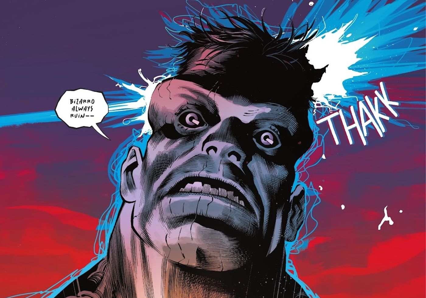 Bizarro's Death from a Blue Kryptonite bullet in Suicide Squad: Dream Team #4