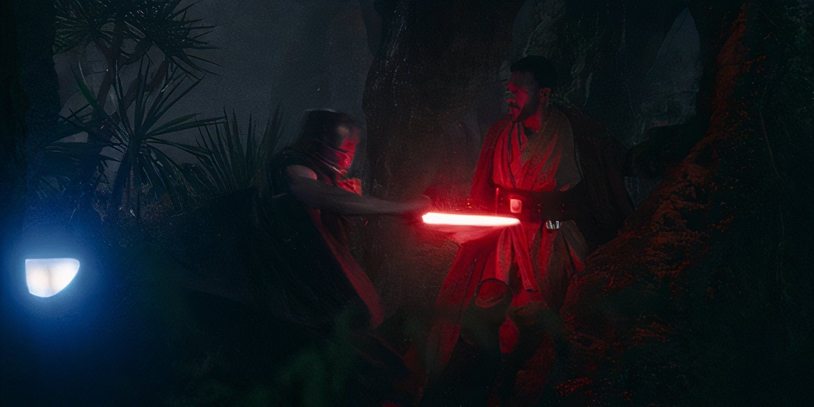 The Sith Lord slashes a Jedi through the abdomen, killing him, in The Acolyte episode 5