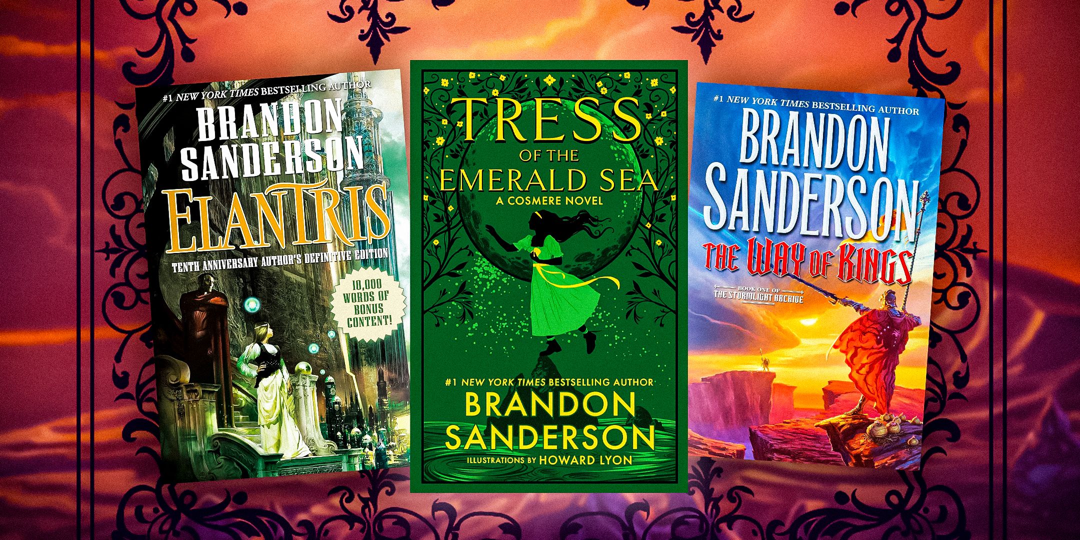 Elantris, Tress of the Emerald Sea and The Way of Kings cover