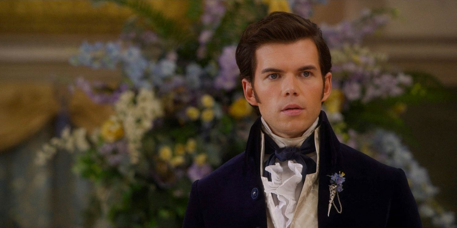 Colin Bridgerton (Luke Newton) at the altar, looking at Penelope in her wedding dress in Bridgerton season 3 episode 7