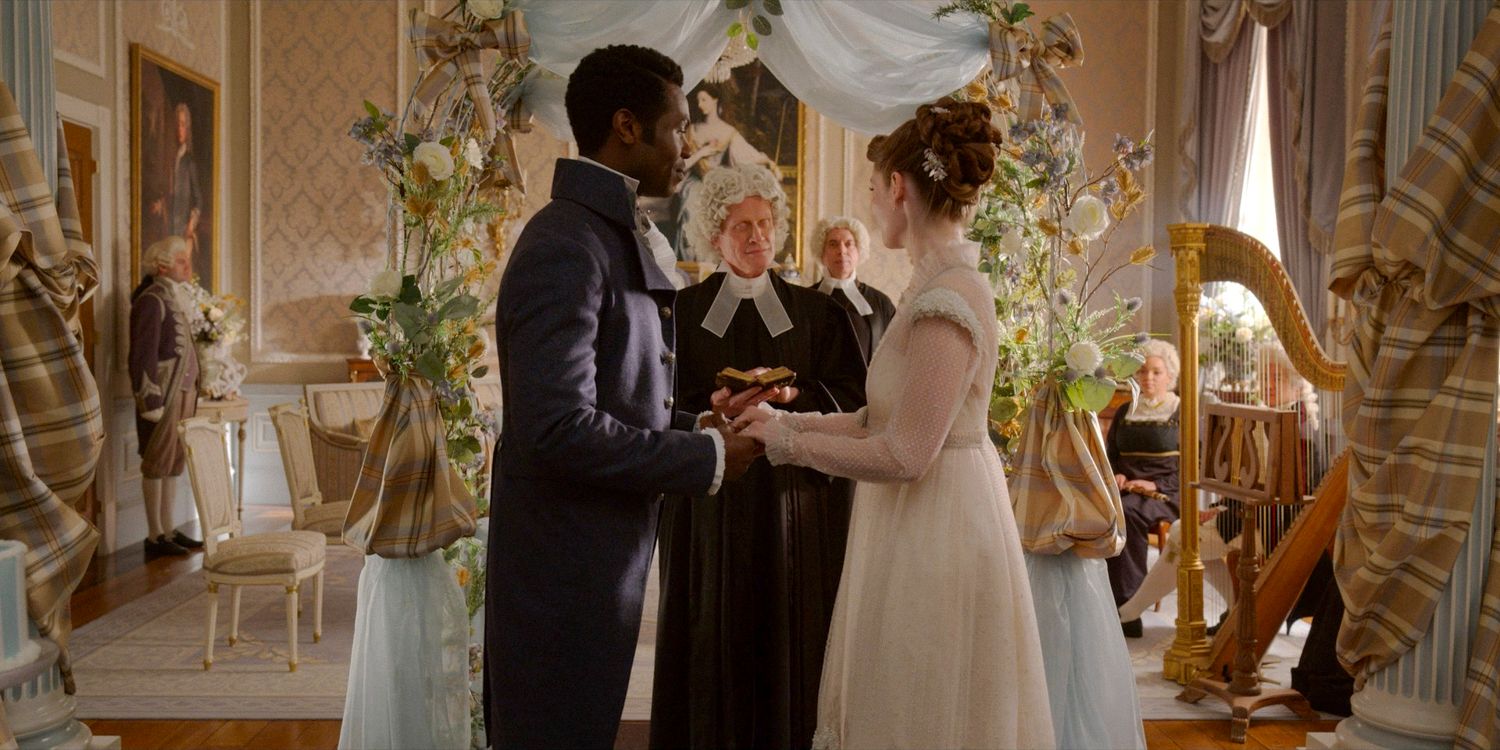 Pernikahan Francesca Bridgerton (Hannah Dodd) dan Lord John Stirling (Victor Alli) di Bridgerton musim 3 episode 8