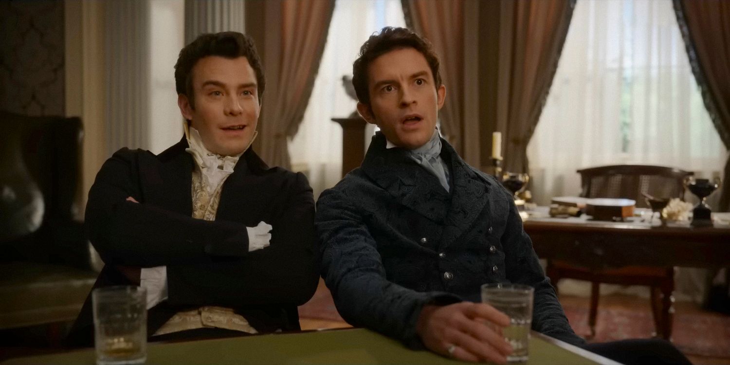 Benedict (Luke Thompson) and Anthony (Jonathan Bailey) surprised in Bridgerton season 3 Part 2
