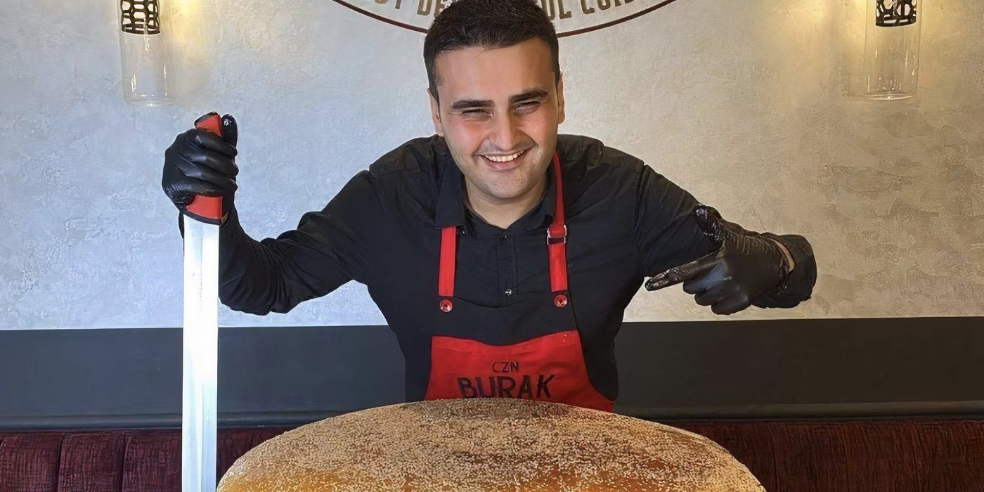 Burak Ozdemir making a supersized burger on TikTok