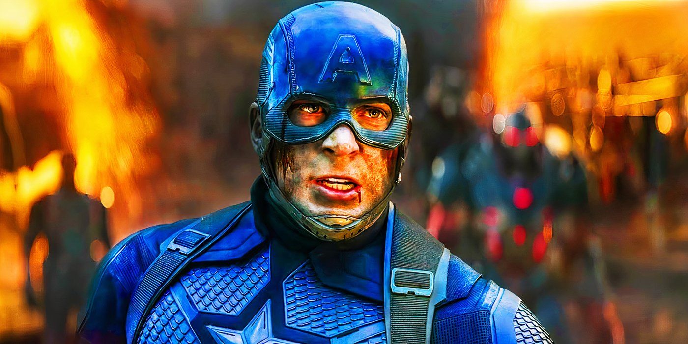 Captain America looking exhausted on the battlefield in Avengers Endgame