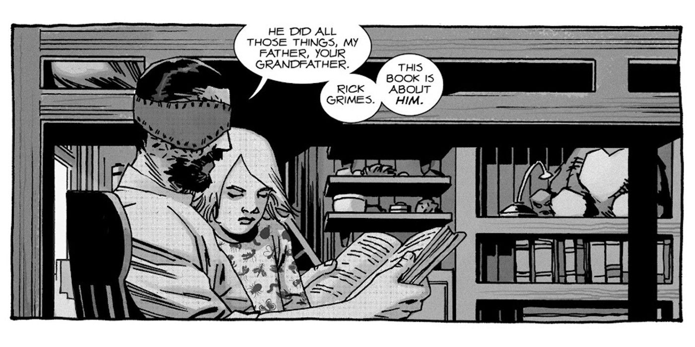 carl reads to his daughter in walking dead's future