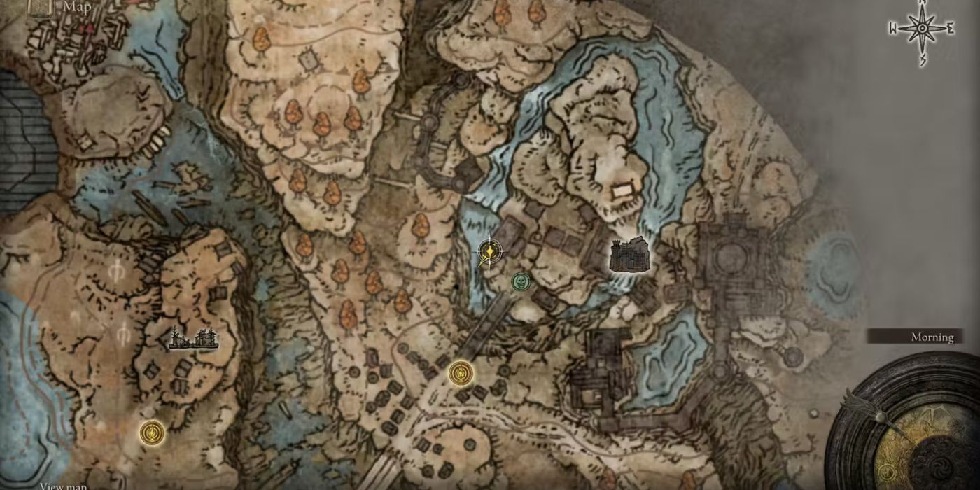 Castelo Ensis no mapa Land of Shadows em Elden Ring.