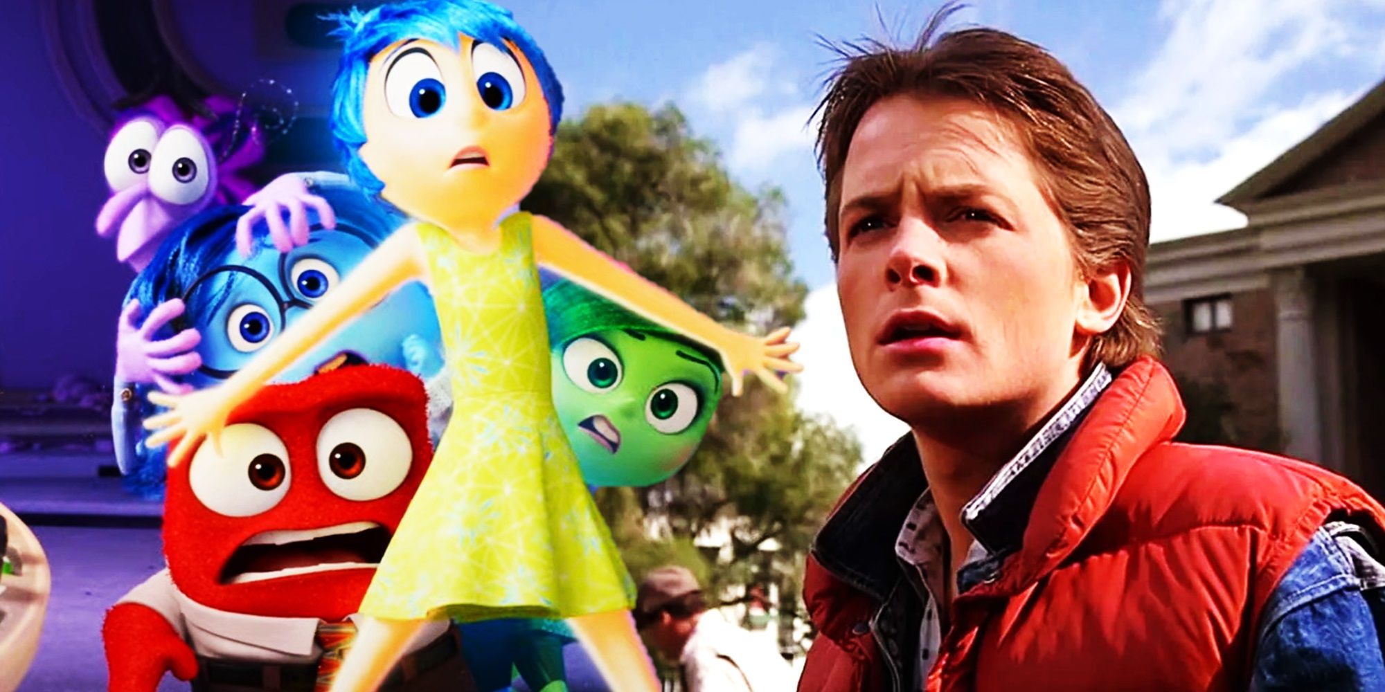 Collage of the emotions in Inside Out 2 and Marty in Back to the Future