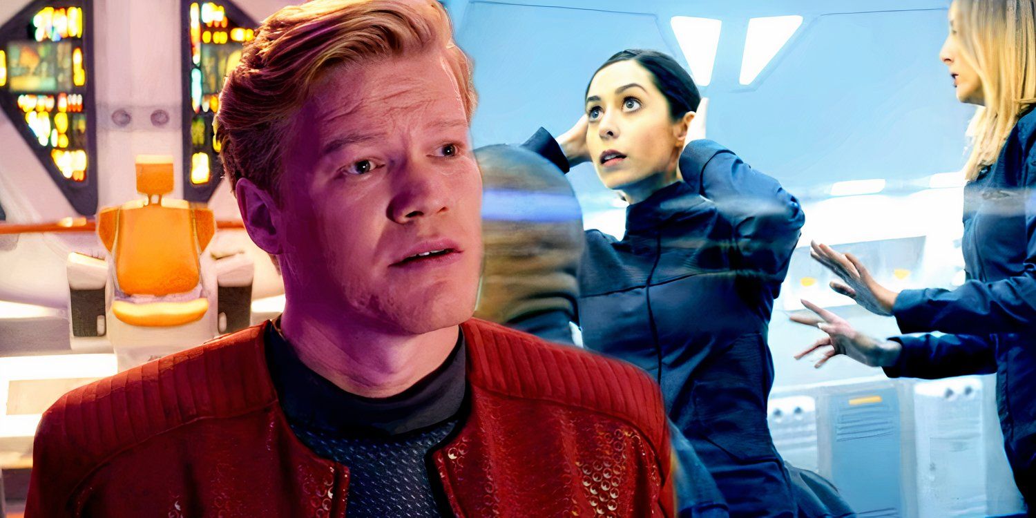 Daly looks out to space in his spaceship while Nanette clone stares at something in Black Mirror's USS Callister