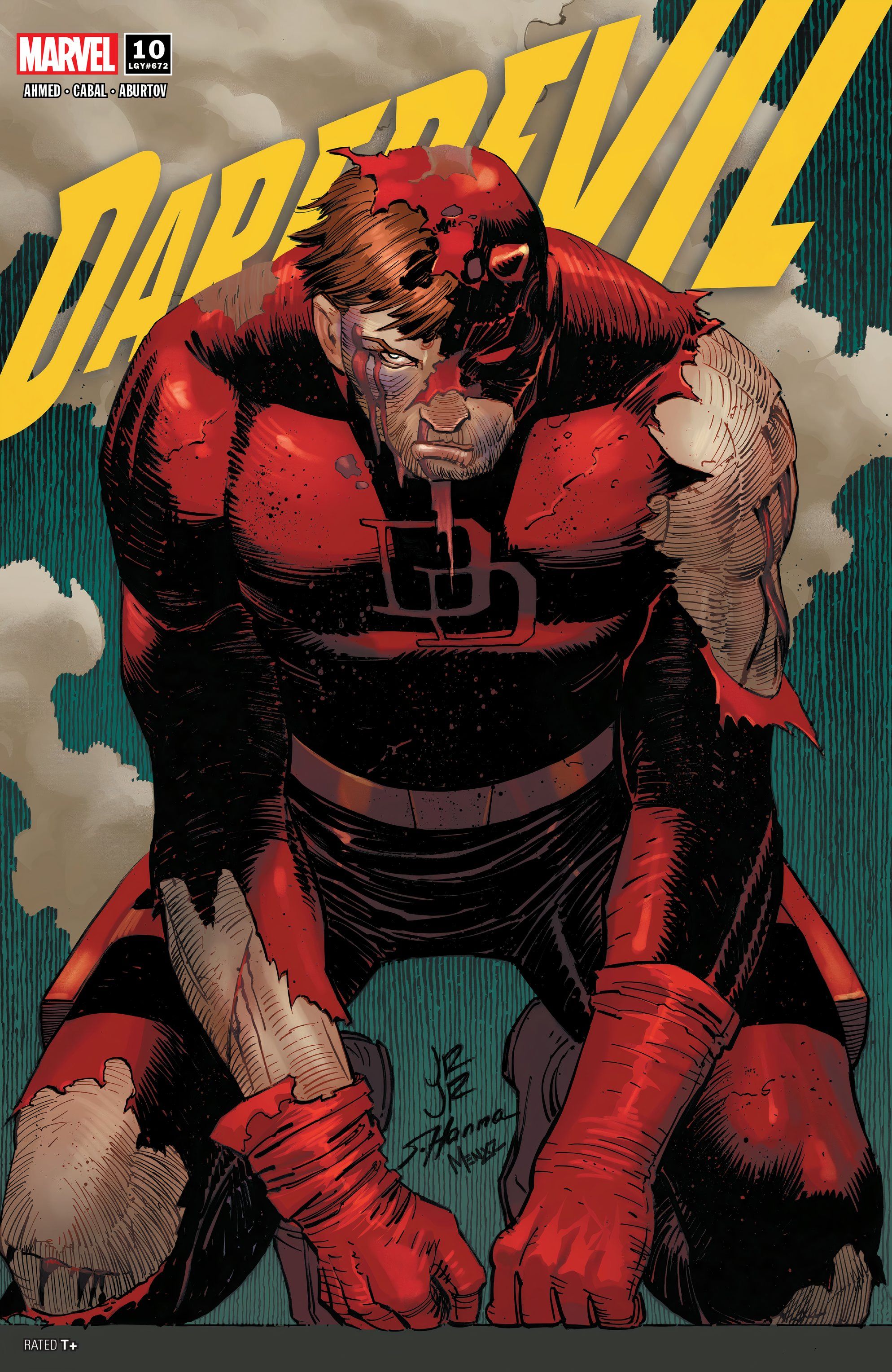 Daredevil 10 Costume Ripped and Kneeling Marvel