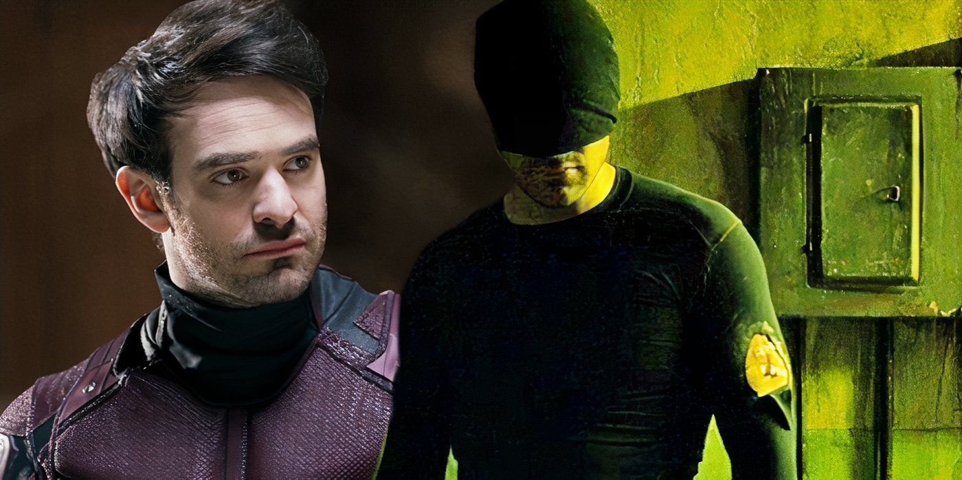 Charlie Cox in his Daredevil suit and in the hallway fight scene from season 1 of Daredevil