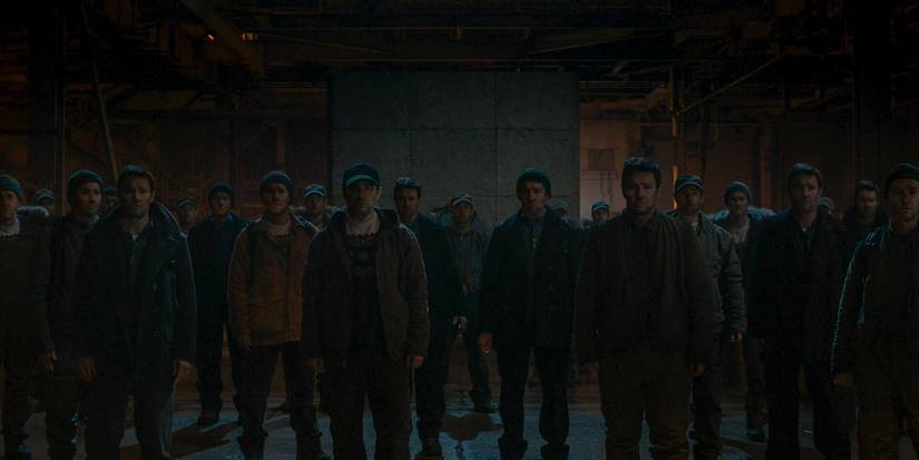 Multiple Jason Dessens standing in front of the box in Dark Matter season 1 episode 9
