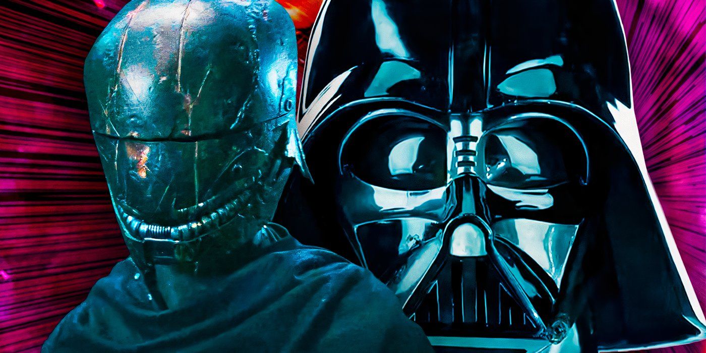 Darth Vader's helmet edited with The Stranger from The Acolyte in Star Wars