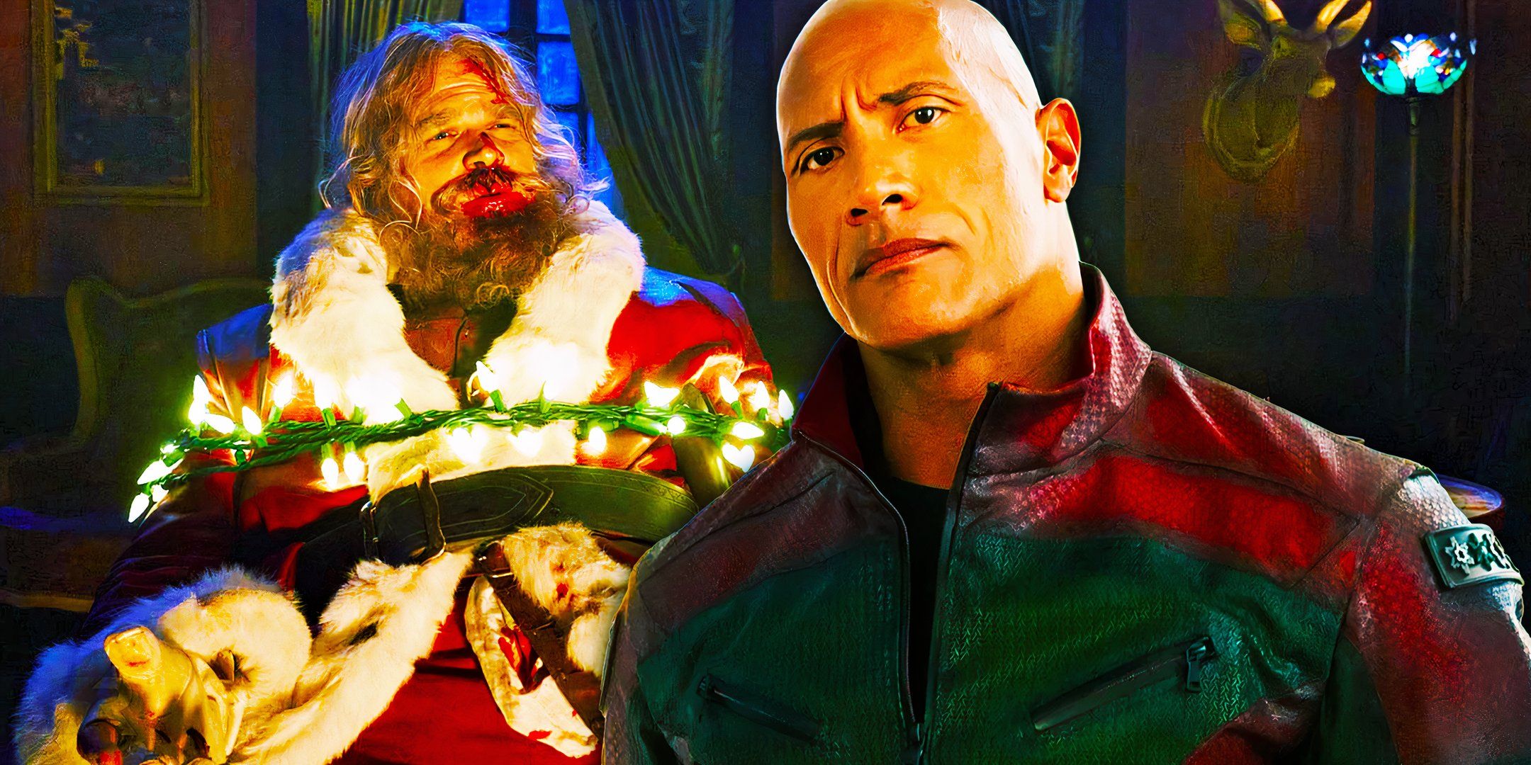 David Harbor in Violent Night and Dwayne Johnson (The Rock) in Red One