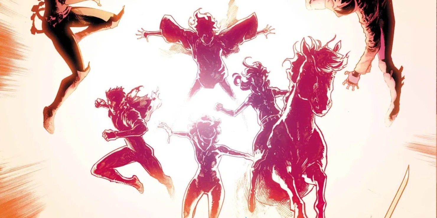 David Marquez's cropped cover for Uncanny X-Men (2024) #2, feautring the Outliers emerging from a portal.