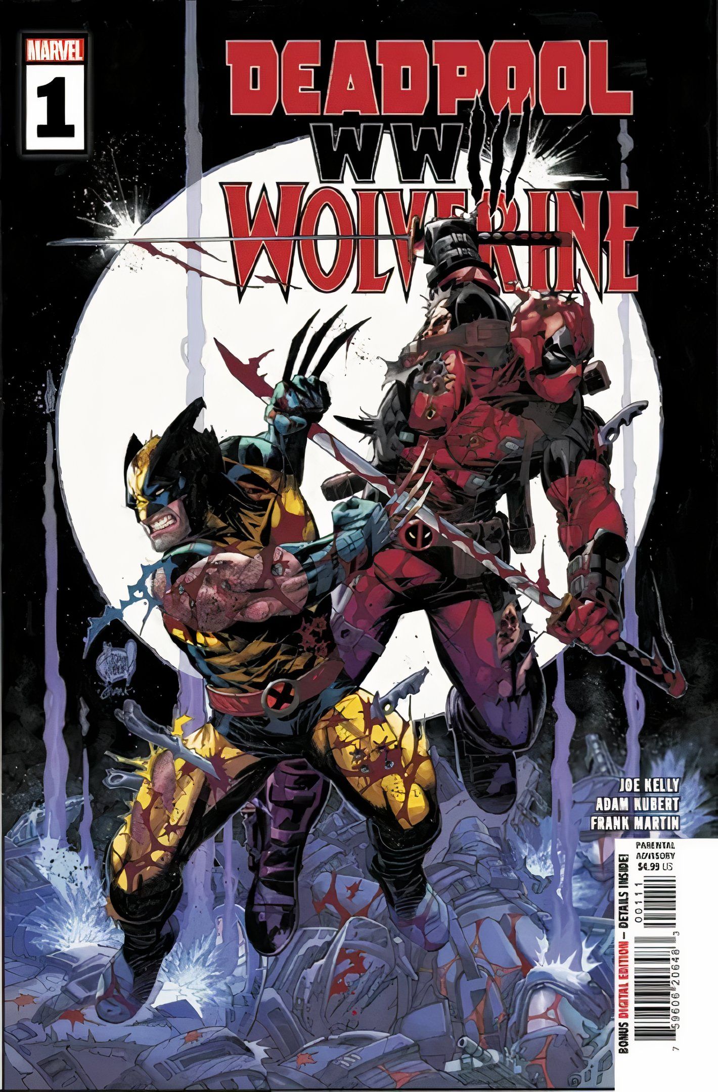 Deadpool e Wolverine: capa nº 1 da Terceira Guerra Mundial, apresentando os heróis saltando para a batalha.