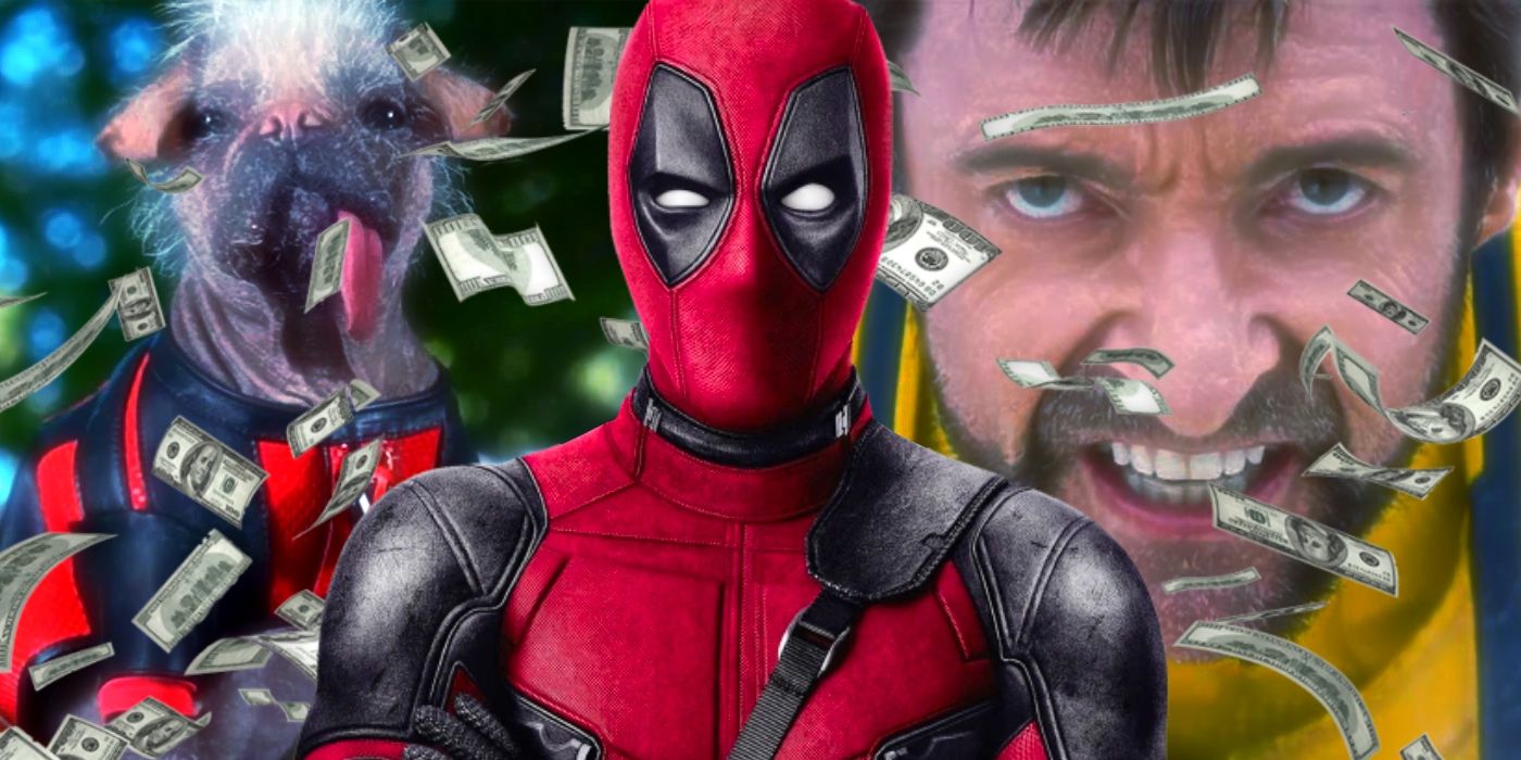 Deadpool Wolverine and Dogpool with Falling Money Custom MCU Image