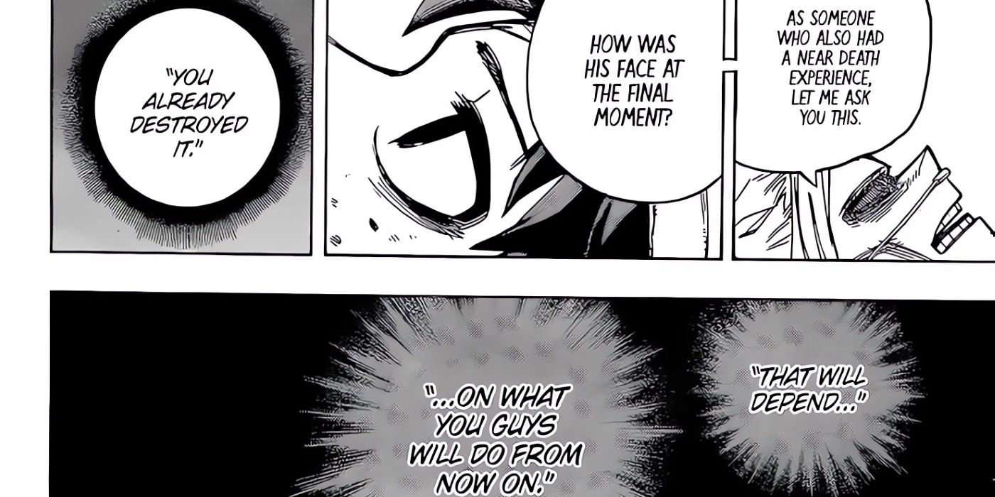 Deku remembers his final conversation with Shigaraki while he speaks about it with All Might