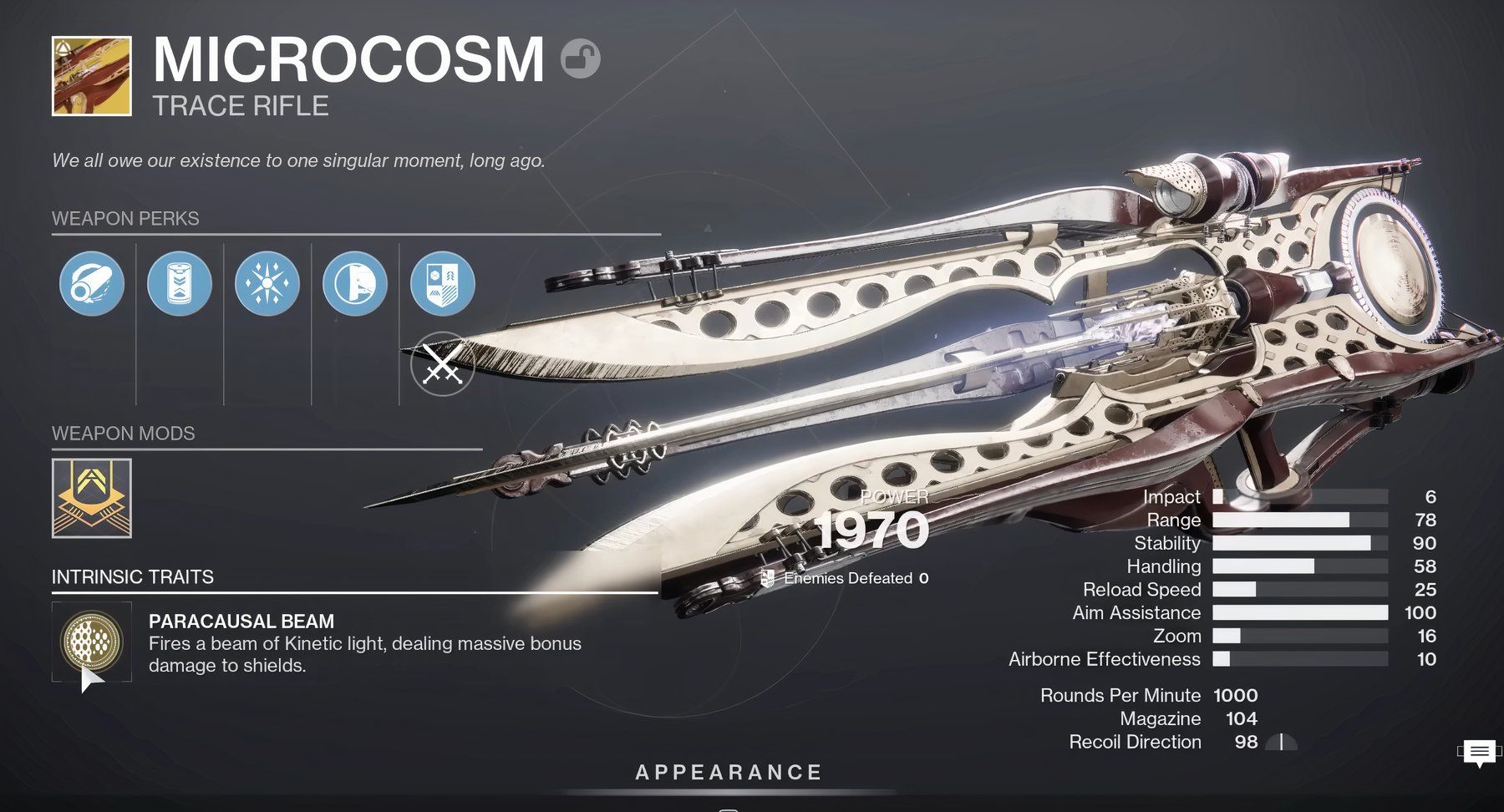 Tela de estatísticas do microcosmo de Destiny 2