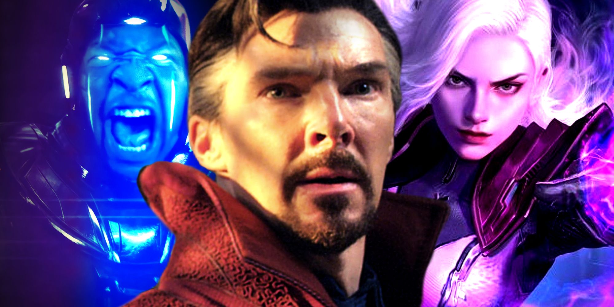 Doctor Strange in the Multiverse of Madness in front of Clea and Kang the Conqueror