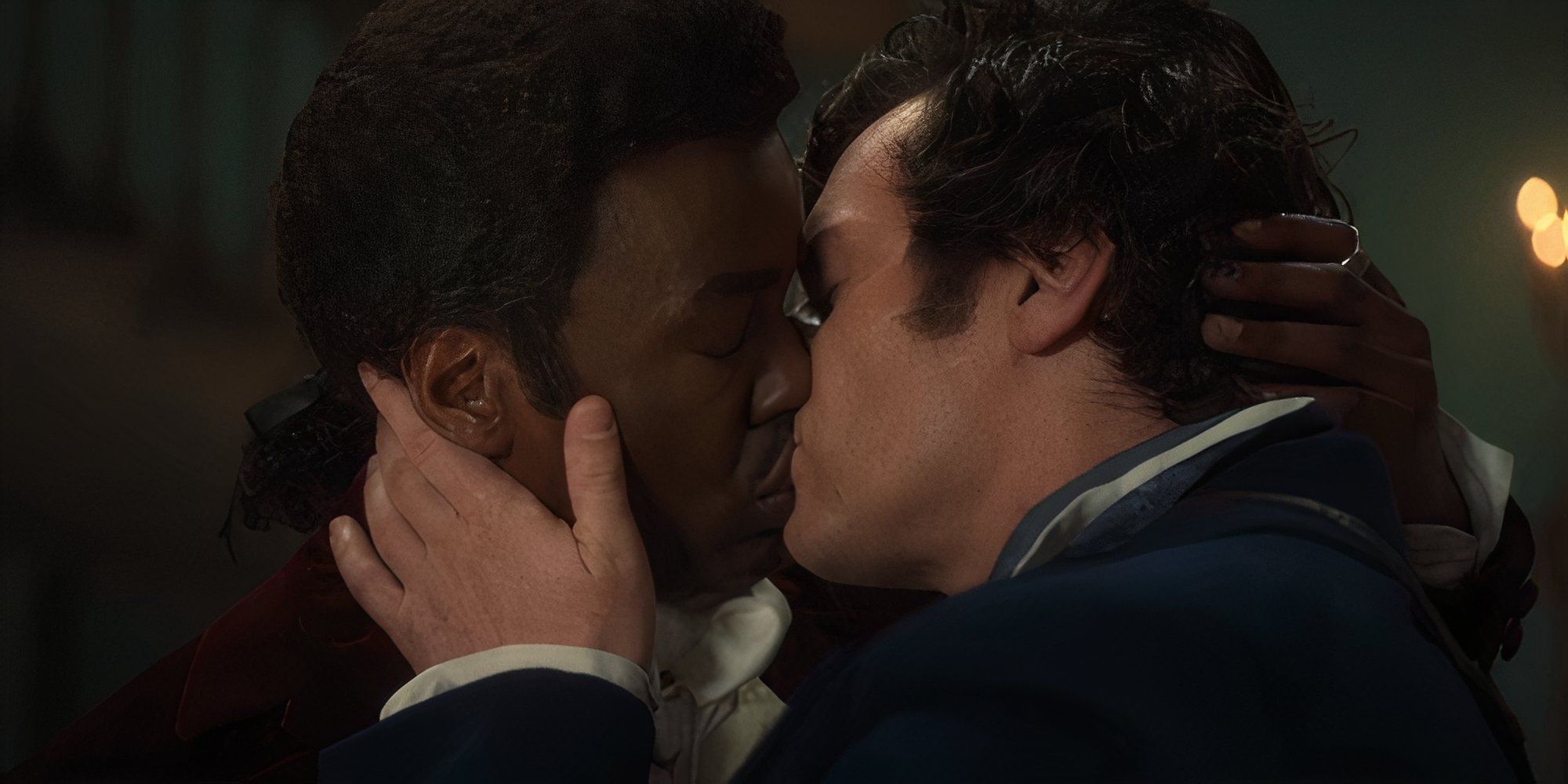 Ncuti Gatwa as the Doctor and Jonathan Groff as Rogue kissing in Doctor Who season 14 episode 7