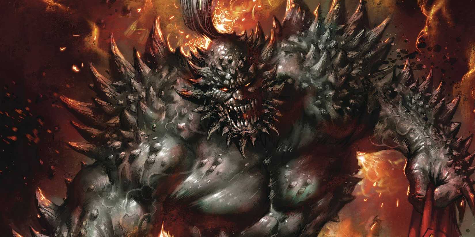 Comic book art: Doomsday smashing his way out of hell.