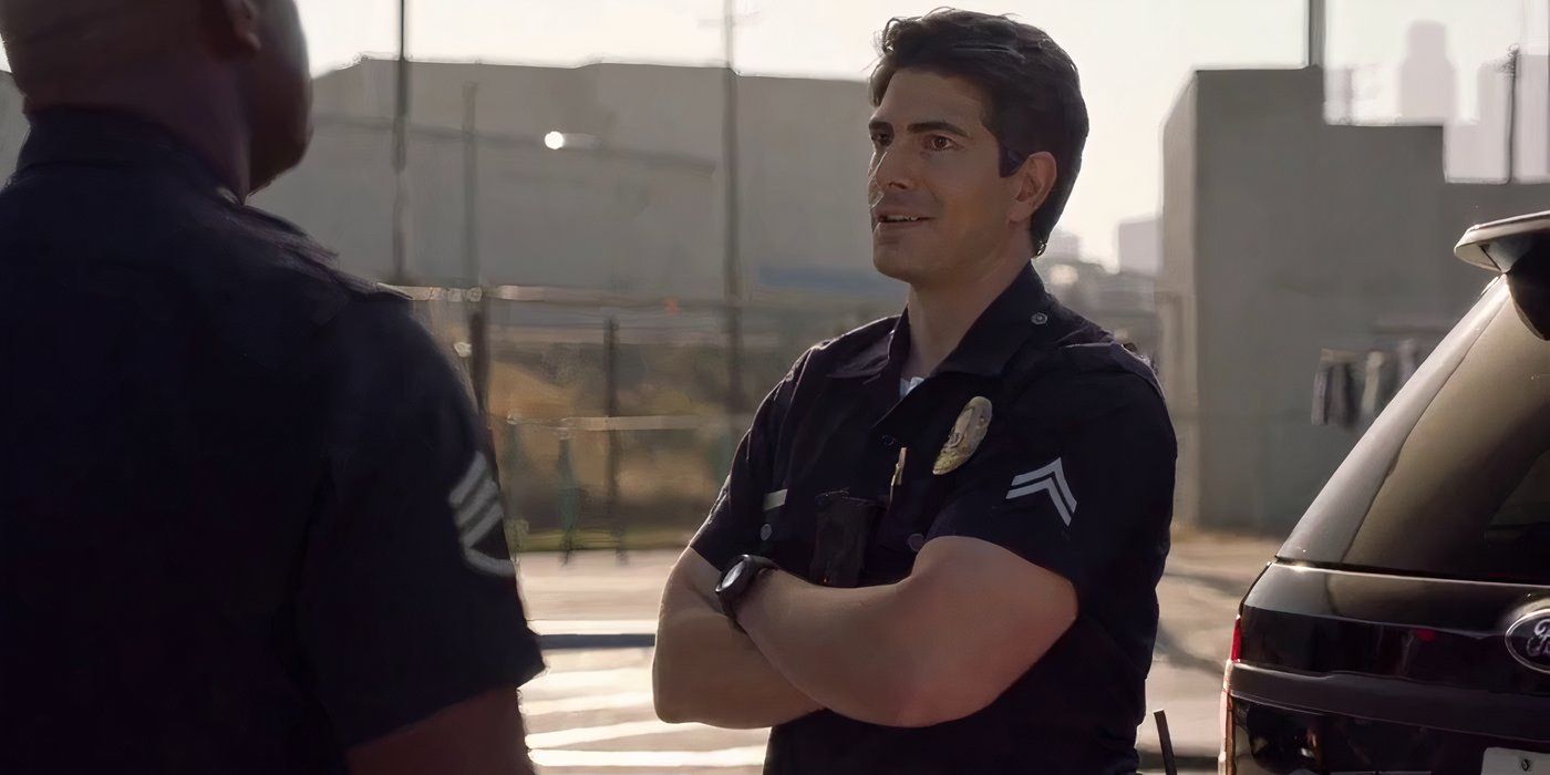 Doug Stanton (Brandon Routh) with his arms crossed in disbelief in The Rookie.