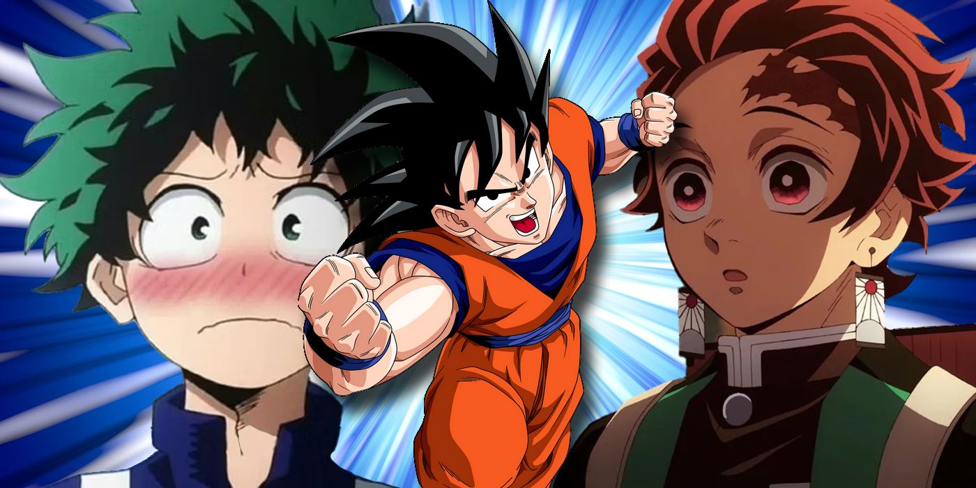 Dragon Ball: Goku, Deku from My Hero Academia, and Tanjiro from Demon Slayer