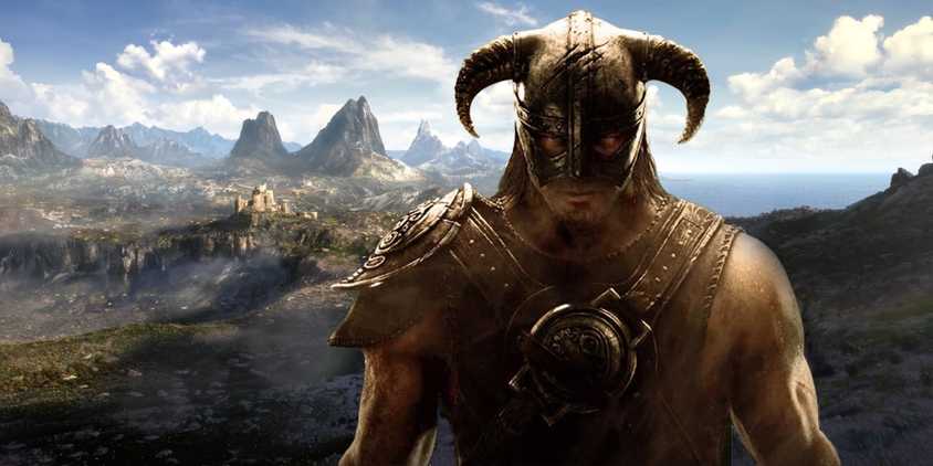 Elder Scrolls 6 location with Skyrim's Dragonborn in front.