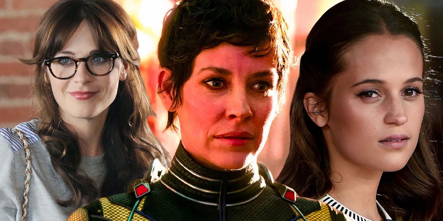 Evageline Lilly as the MCU Wasp with Zooey Deschanel from new girl and Alicia Vikander