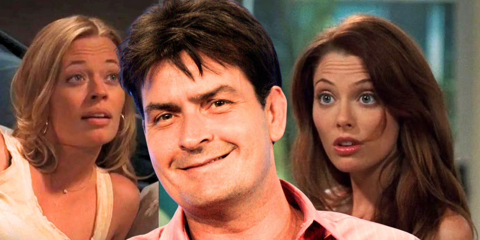 Charlie Sheen, Jeri Ryan, and April Bowlby in Two And A Half Men