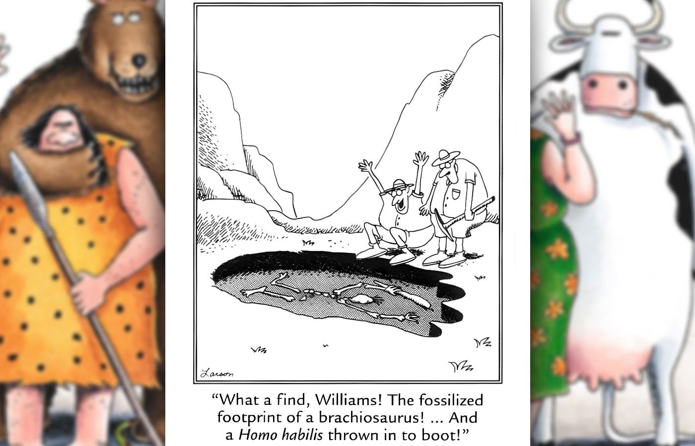 far side comic about a fossilized footprint