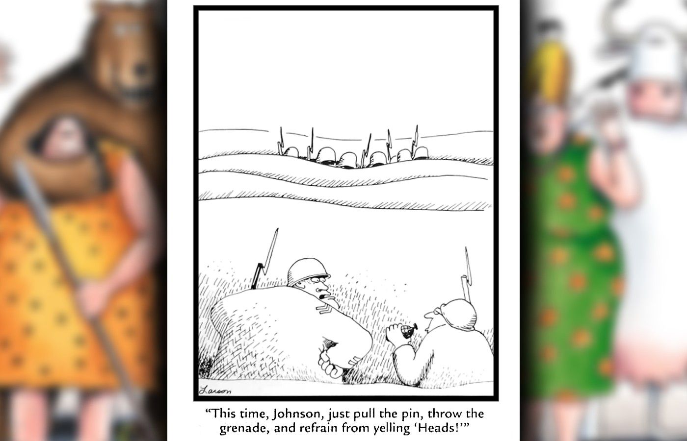 far side comic about throwing grenades