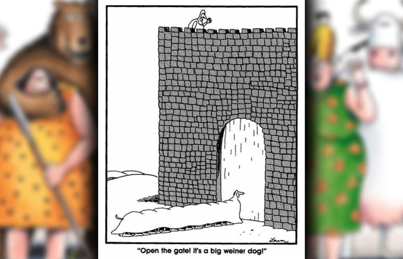 far side comic about trojan horse where it's a weiner dog