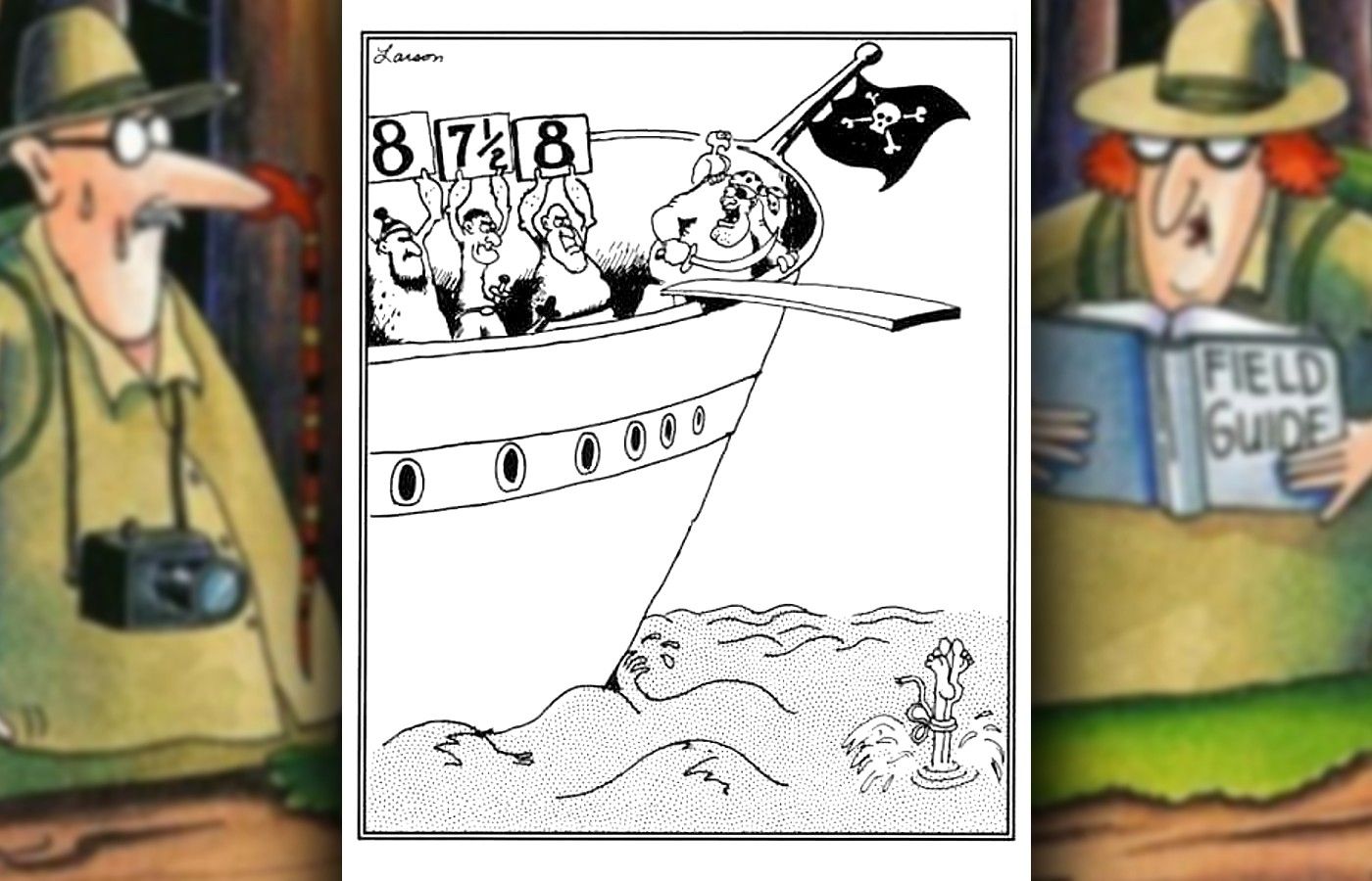 far side comic pirates give someone scores for jumping off the plank