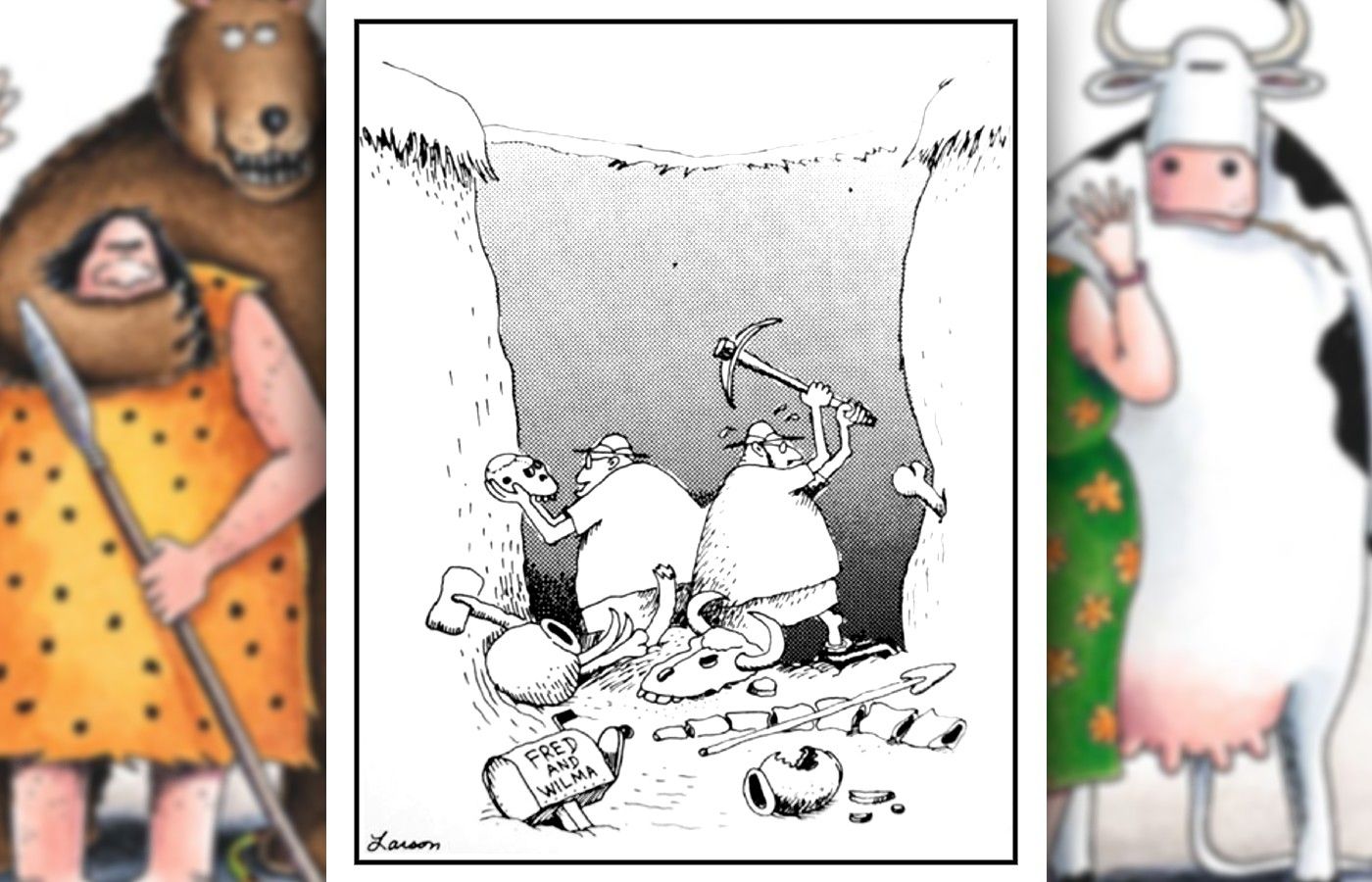 far side comic where archaeologists discover the flintstones' mail box