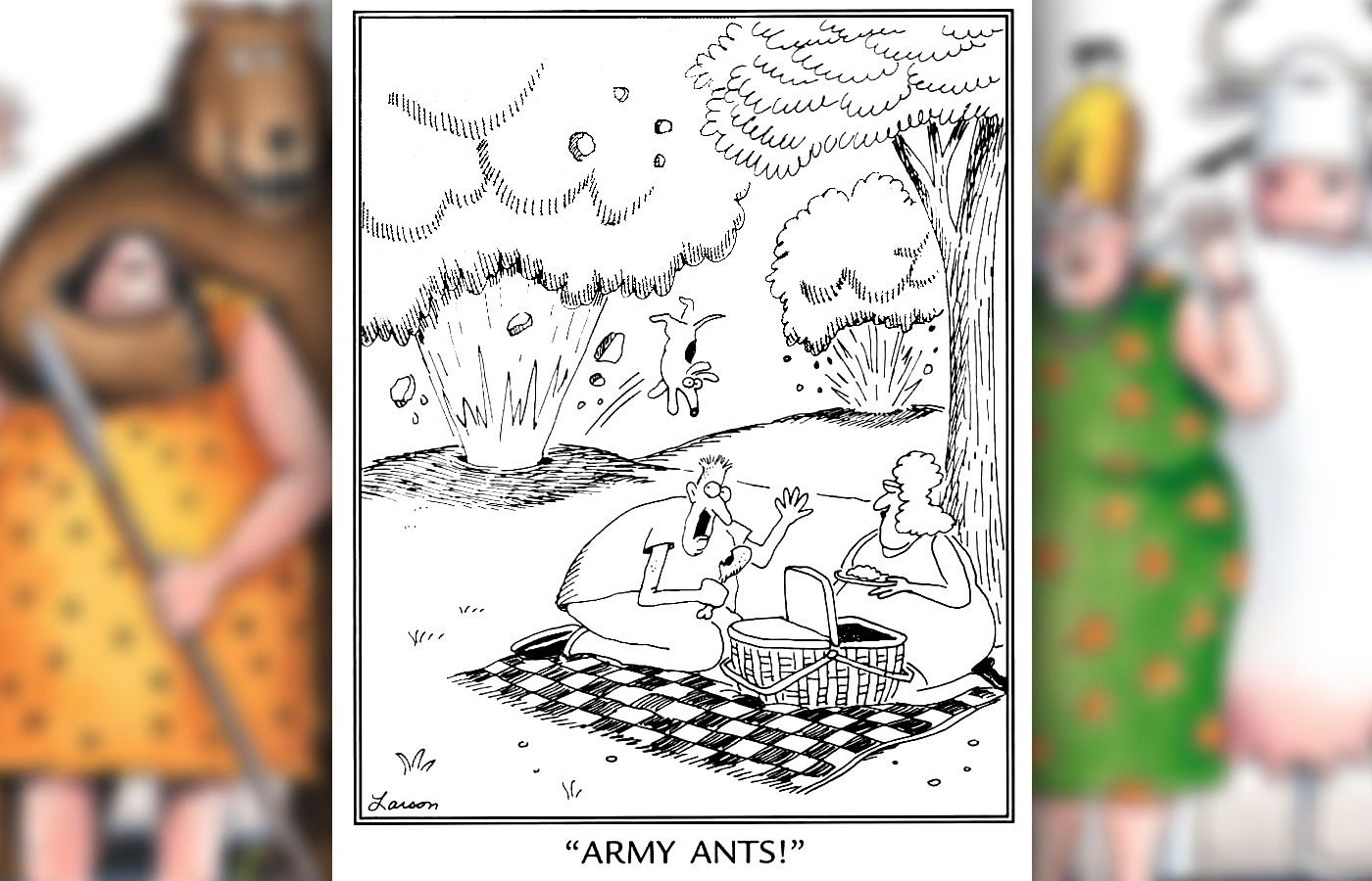 far side comic where army ants have explosives