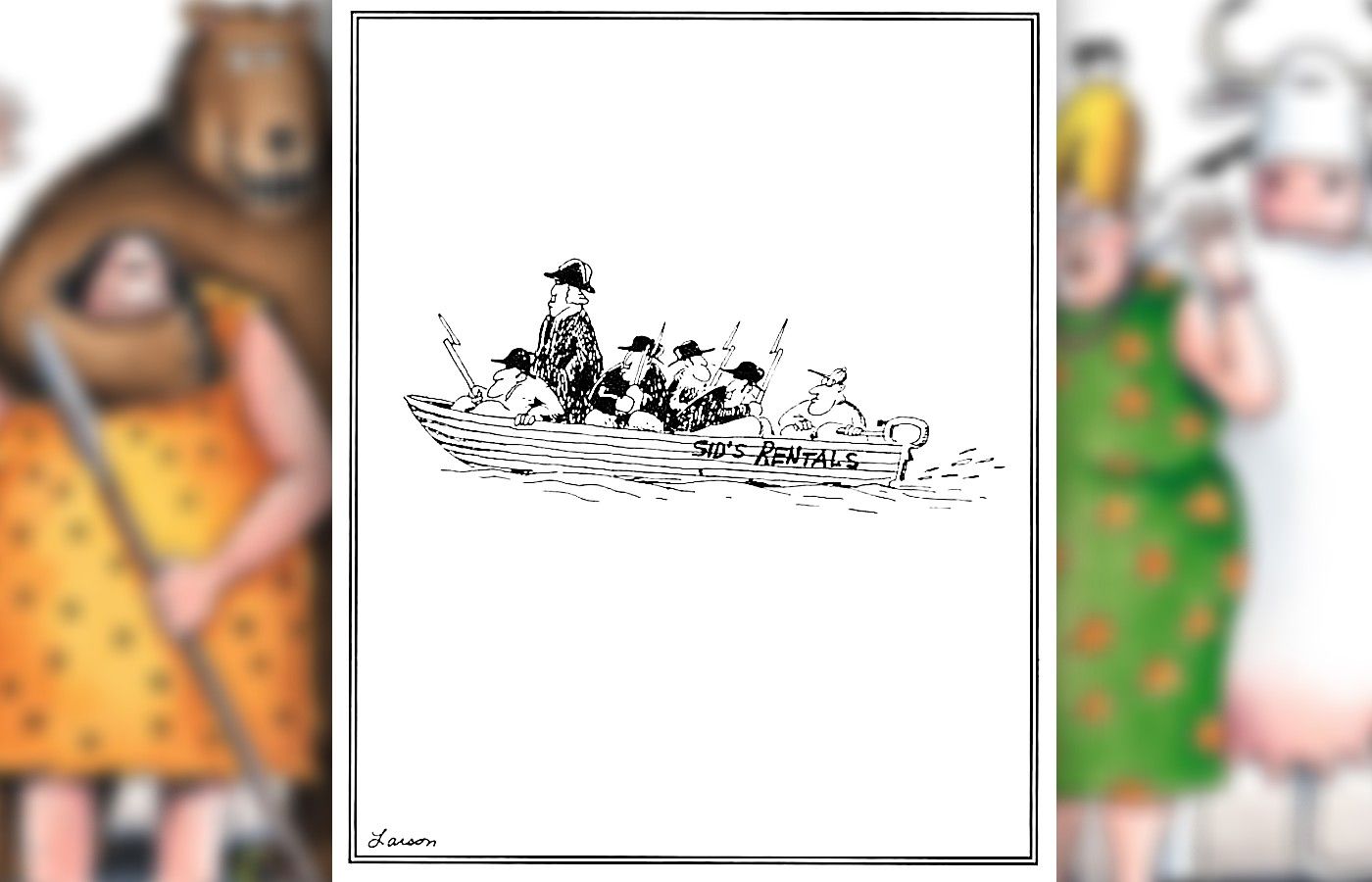 far side comic where washington crosses the delaware in a rental boat