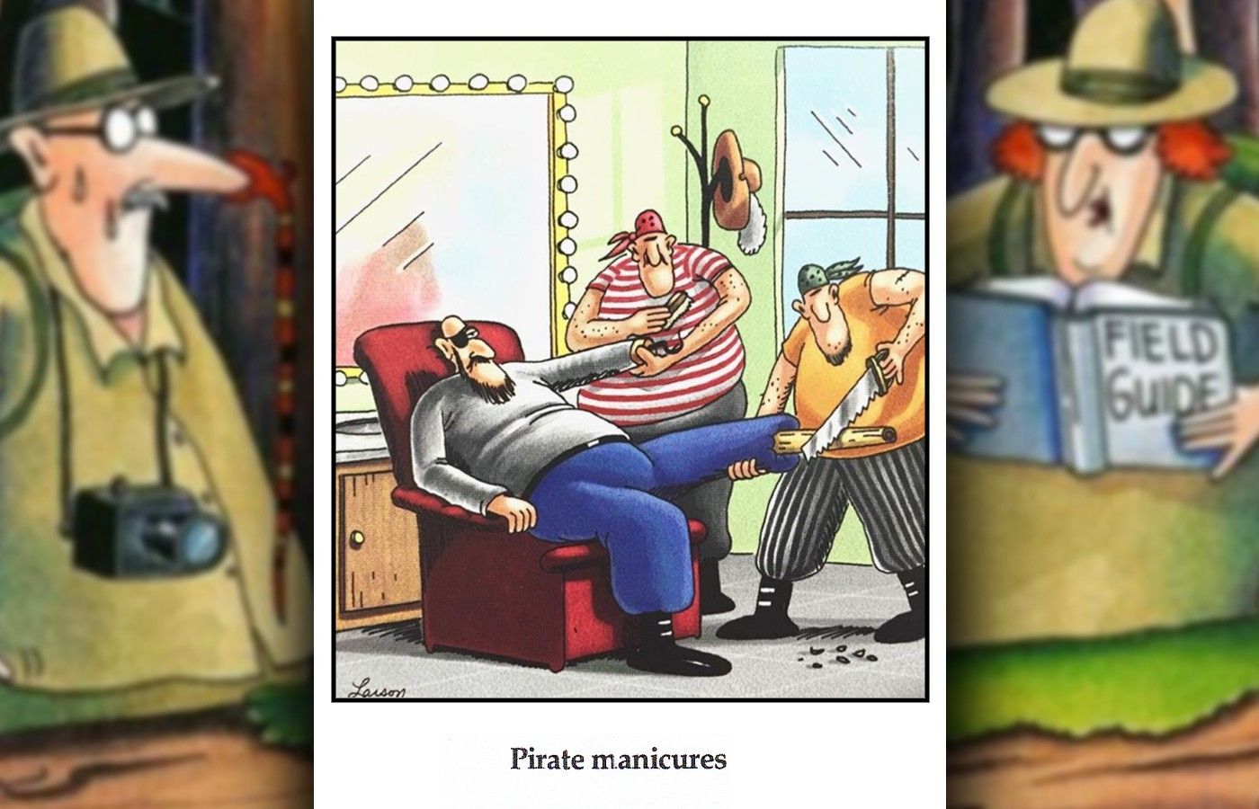 far side comic with pirate getting a manicure