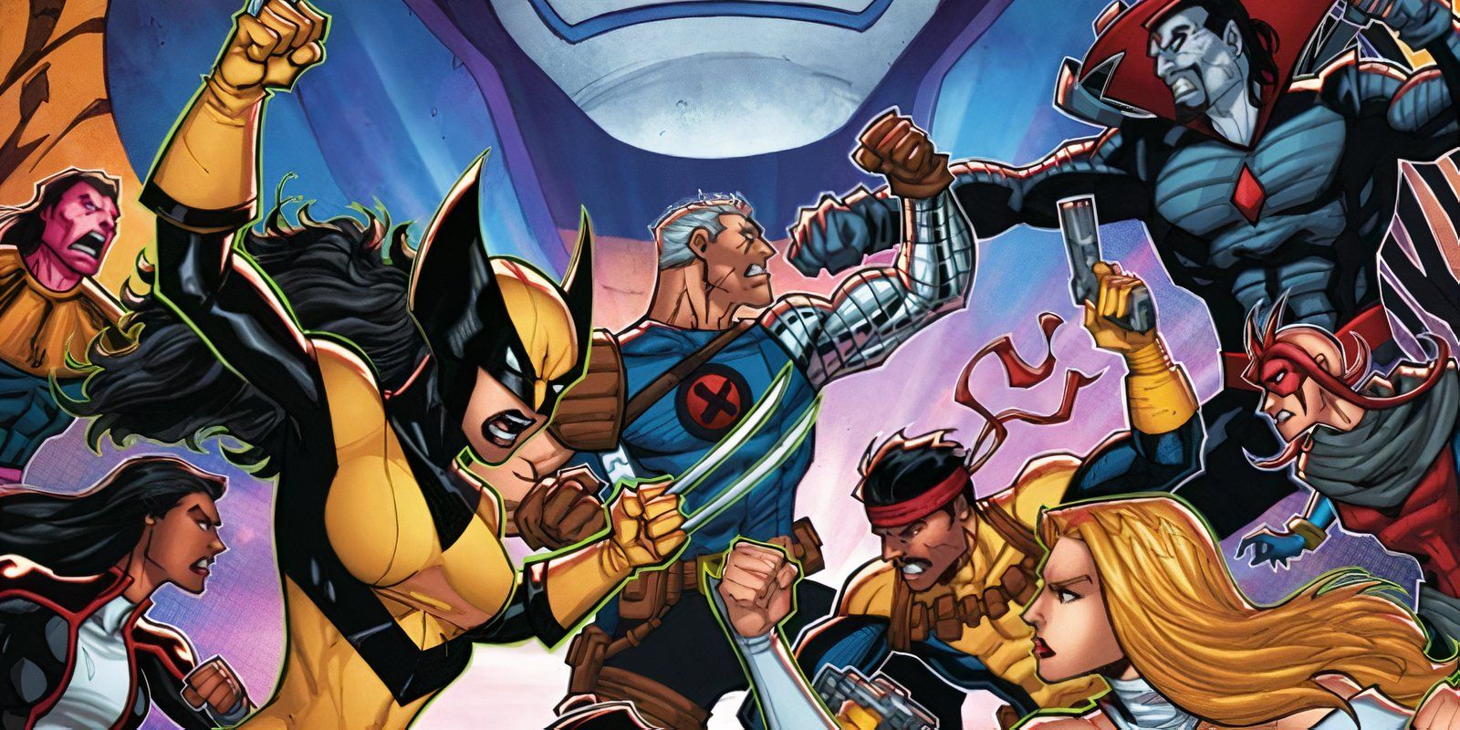 Exodus, Penance, Wolverine, Cable, Forge, Emma Frost, Mr. Sinister & more in a battle royale.