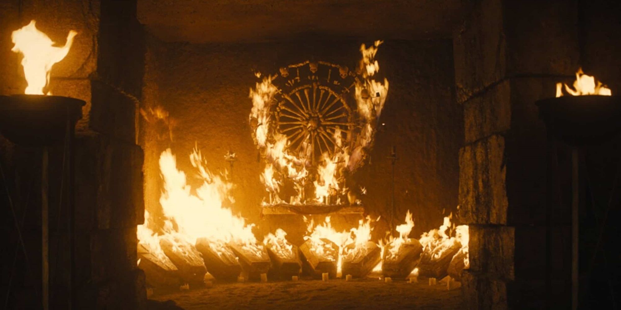 Fire burning in The First Omen