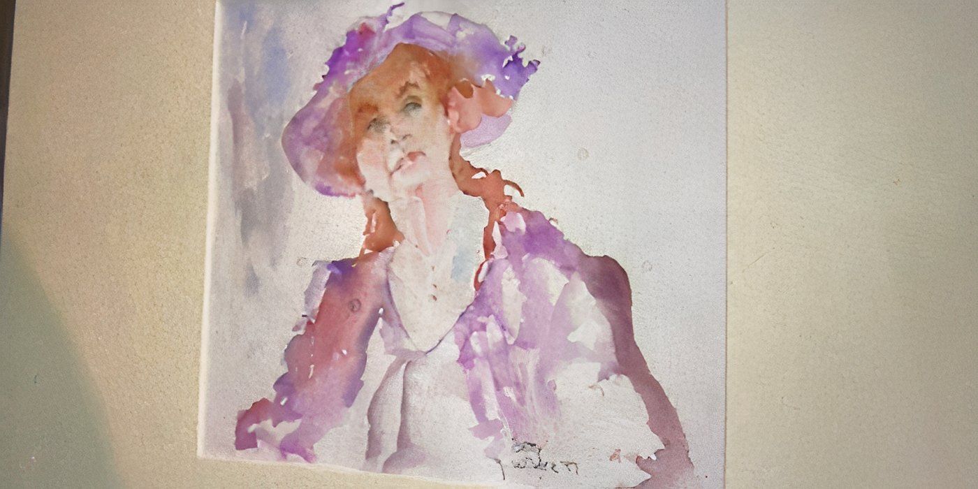 Aquarela de Gene Wilder de uma mulher de chapéu