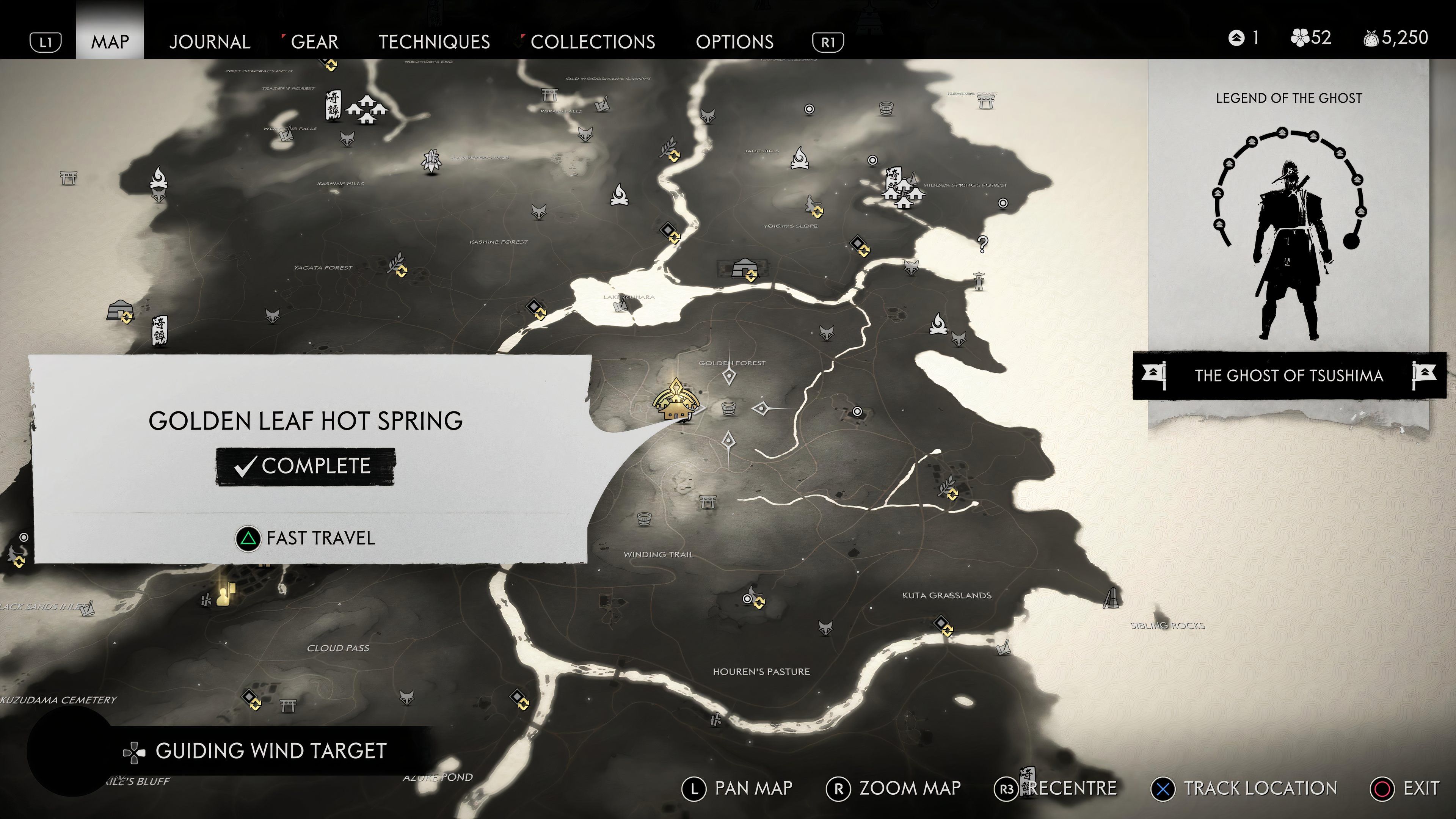 Localização do mapa de fontes termais Ghost of Tsushima Golden Leaf