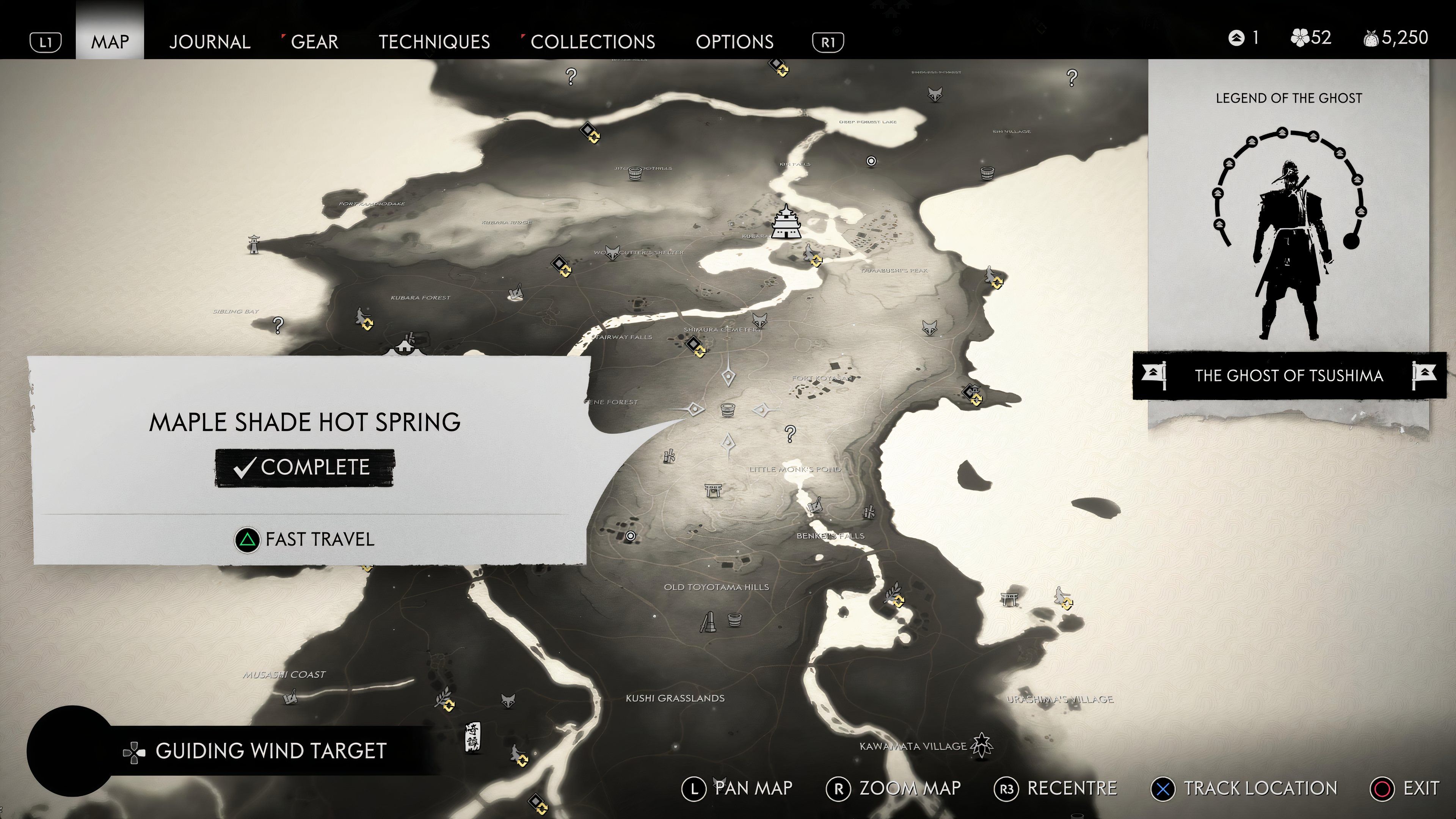 Localização do mapa de fontes termais de Ghost Of Tsushima Maple Shade