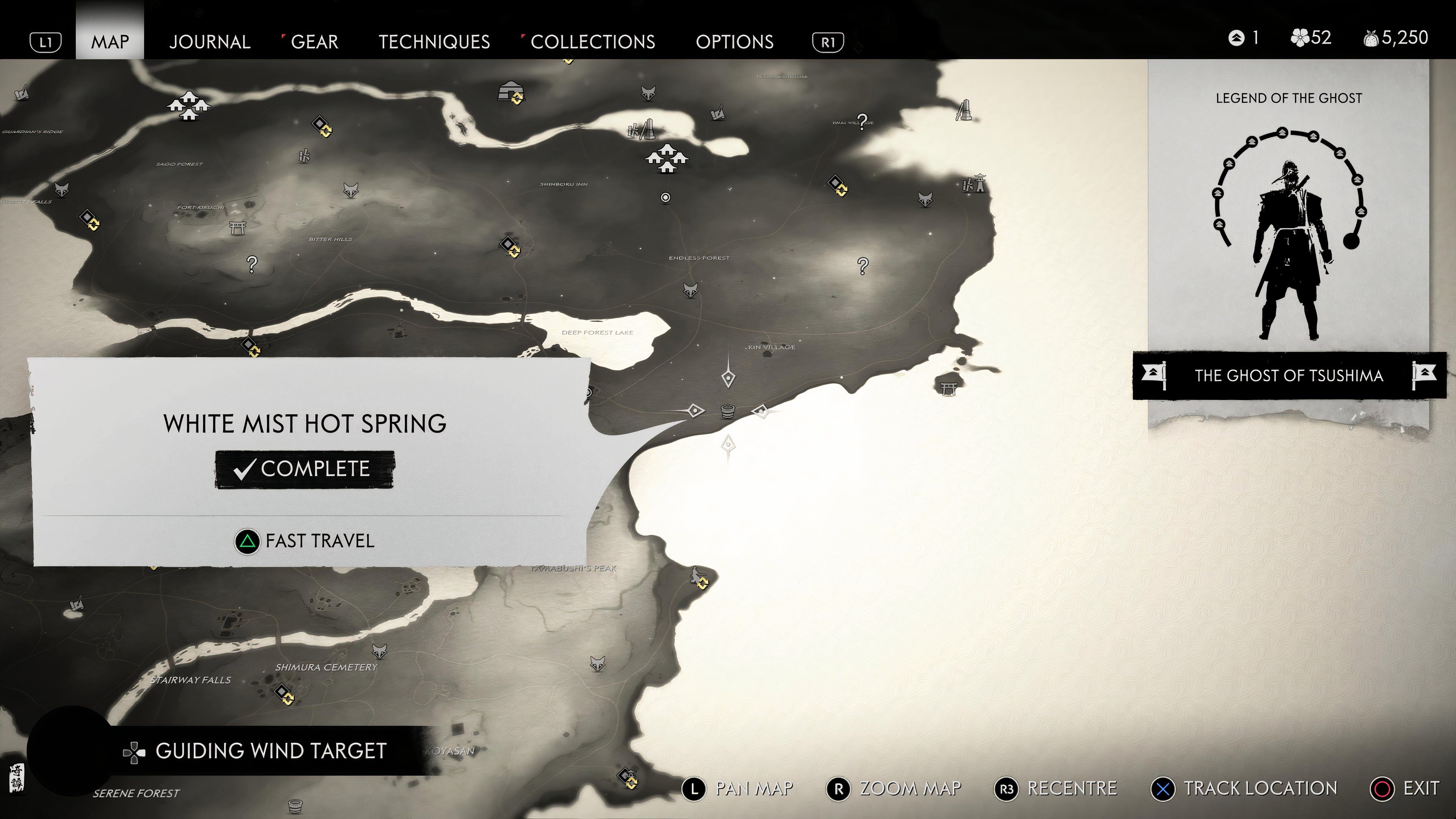 Localização do mapa de fontes termais de Ghost Of Tsushima White Mist