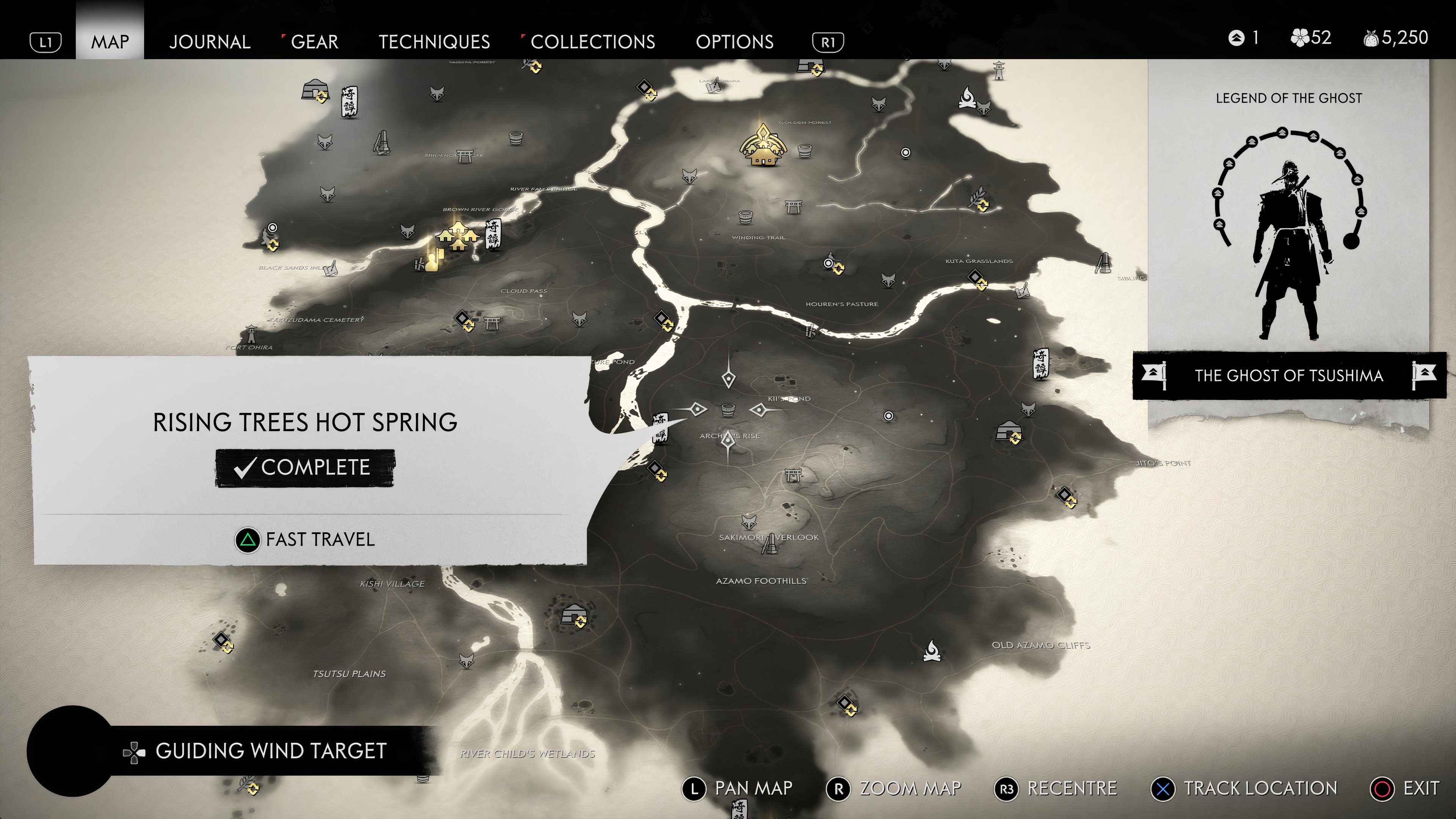 Localização do mapa de fontes termais de Ghost of Tsushima Rising Trees