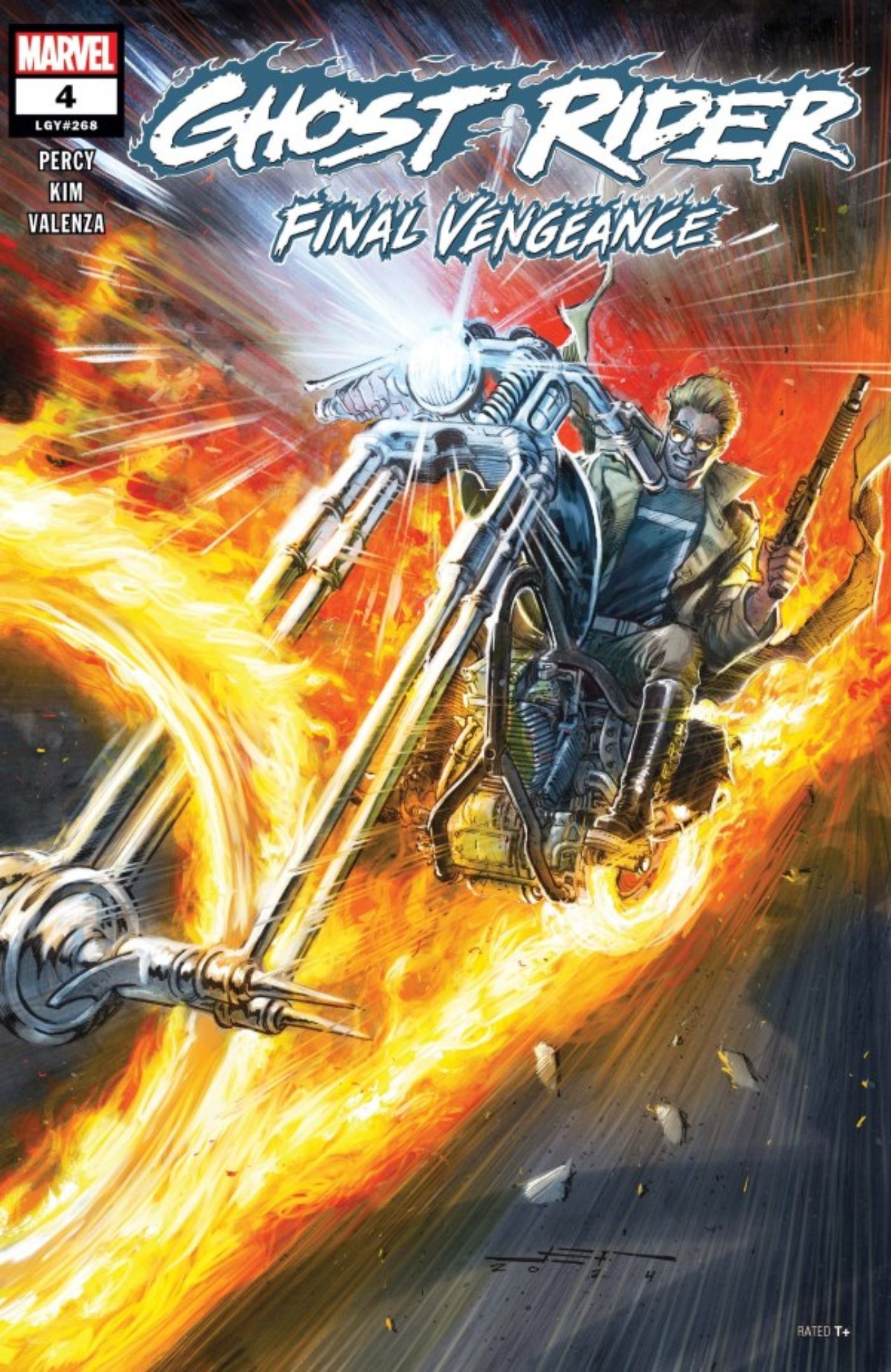 Capa de Ghost Rider: Final Vengeance #4 com Johnny Blaze pilotando uma motocicleta infernal.