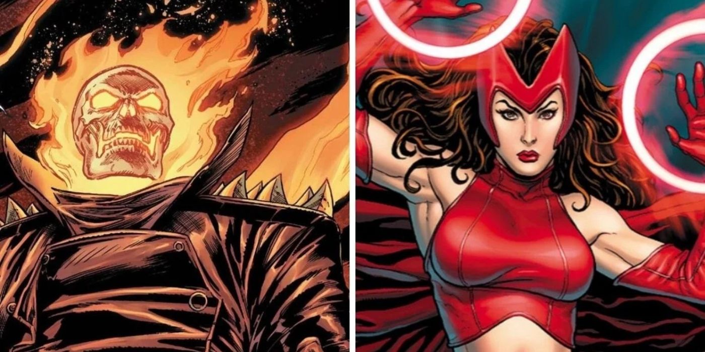 Ghost Rider and Scarlet Witch side-by-side split image.