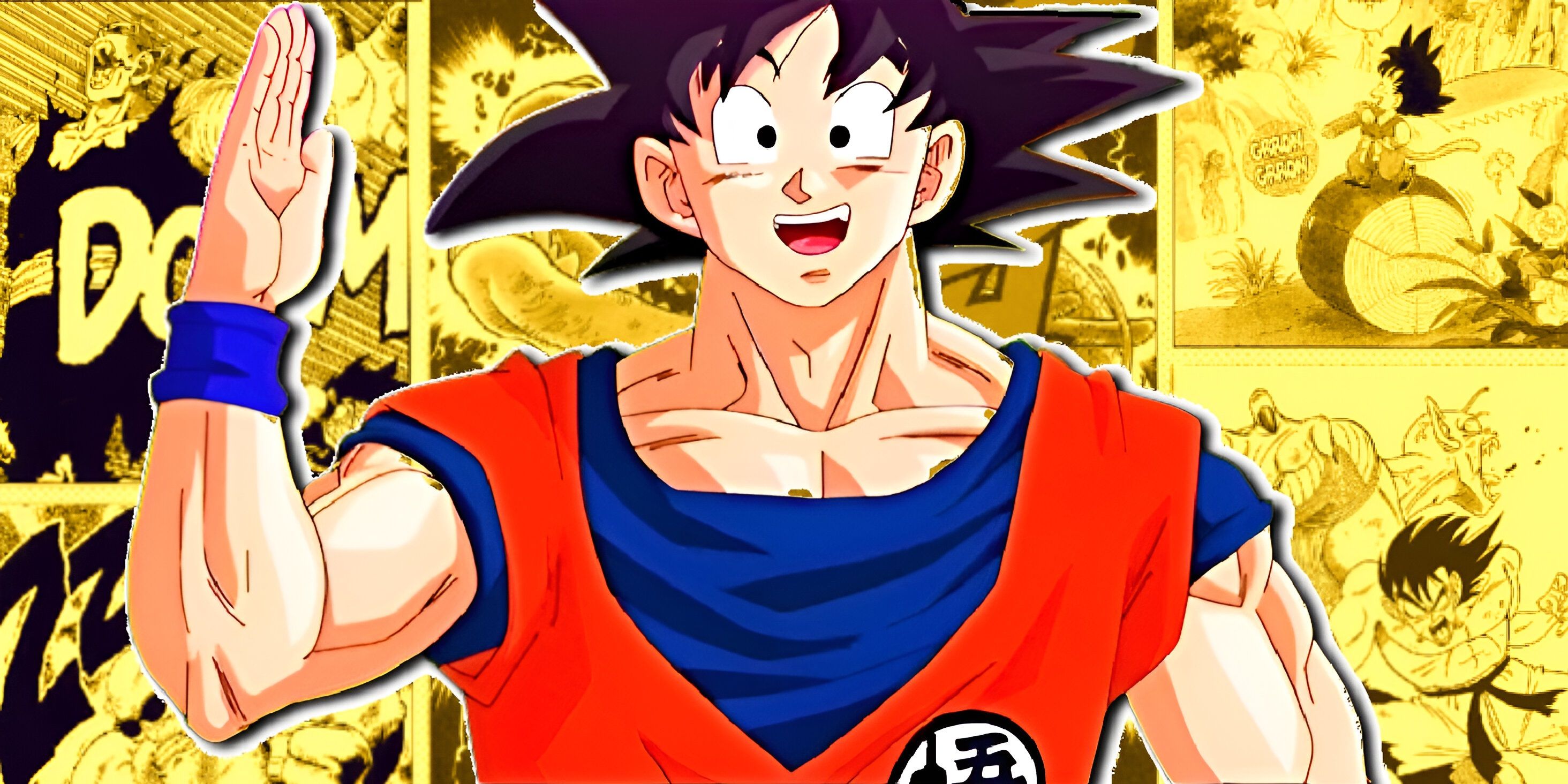 Goku from Dragon Ball with manga panels
